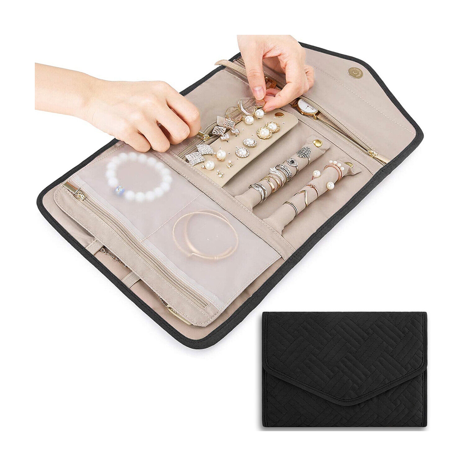 Coffret à bijoux de voyage classique noir pour femmes/filles avec clous de père Noël à la mode