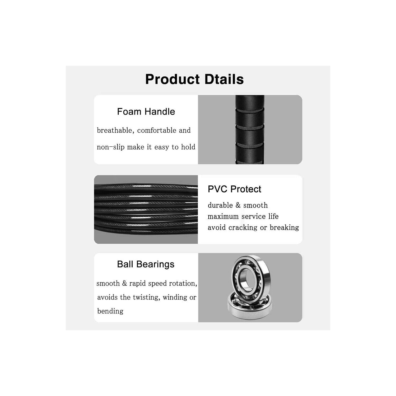 Skipping Rope w/ Tangle-free PVC Steel Cable for Fitness, Conditioning, Fat Loss