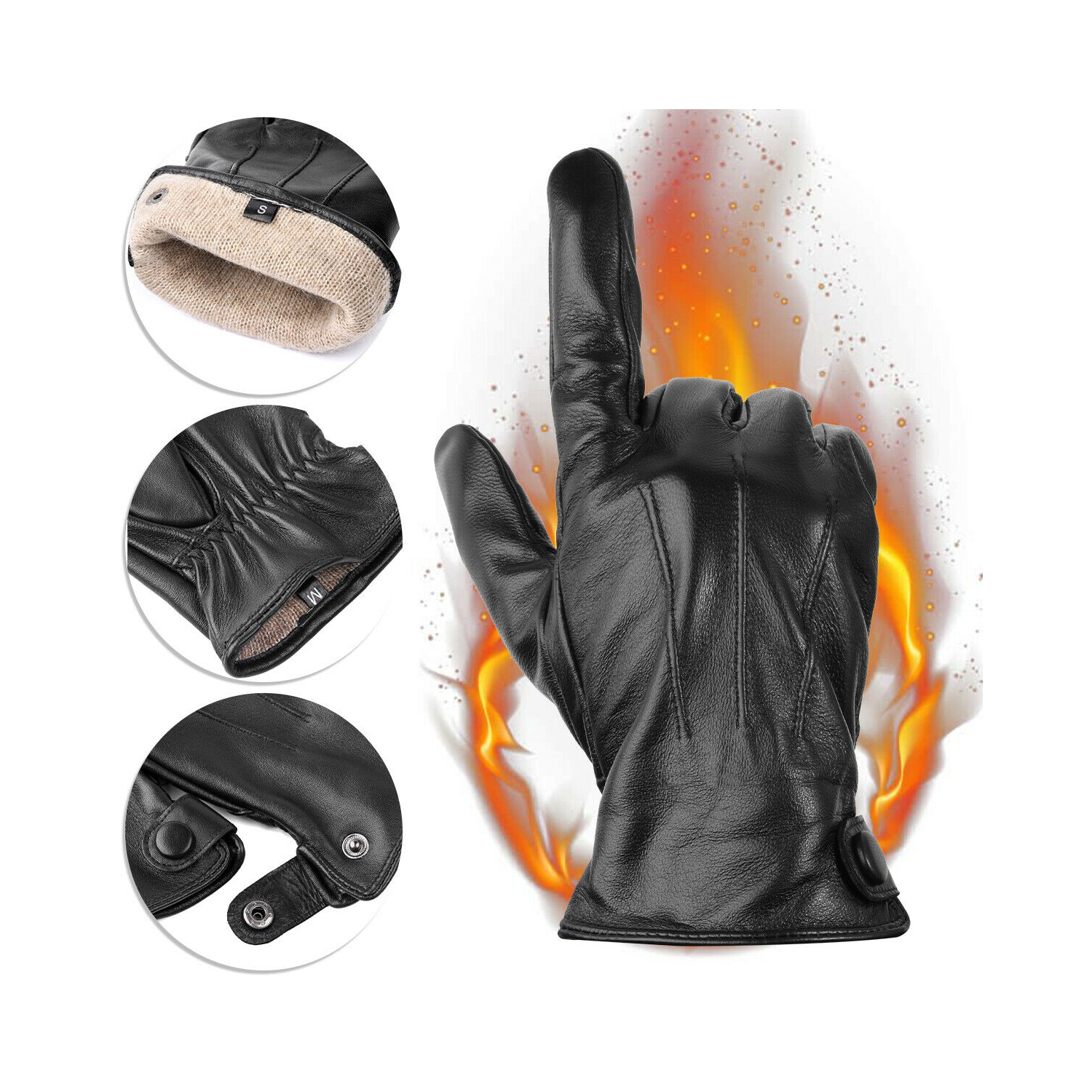 Gants de cuir de peau de mouton classiques doublés cachemire pour hommes, tons chauds