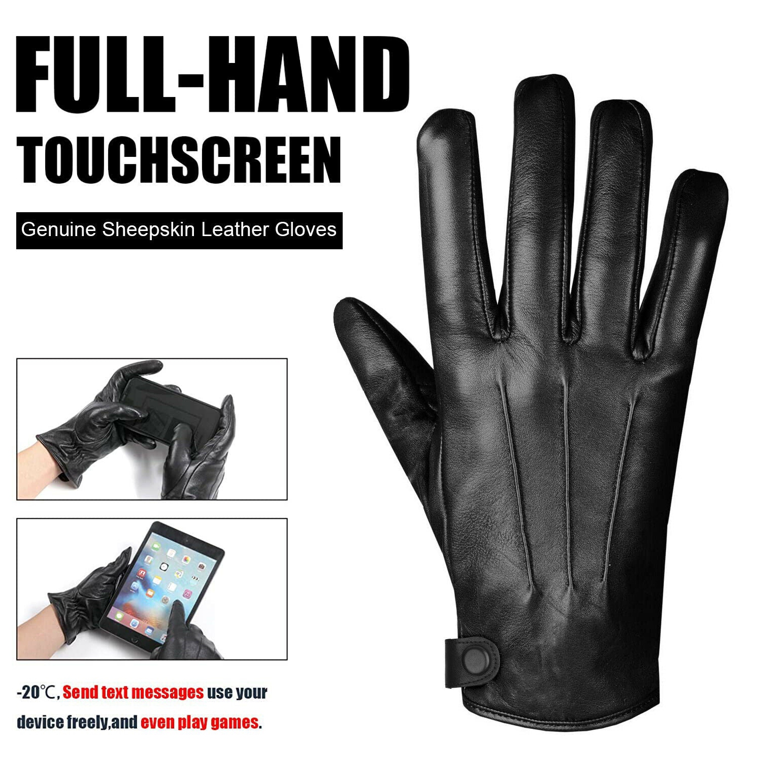 Gants de cuir de peau de mouton classiques doublés cachemire pour hommes, tons chauds