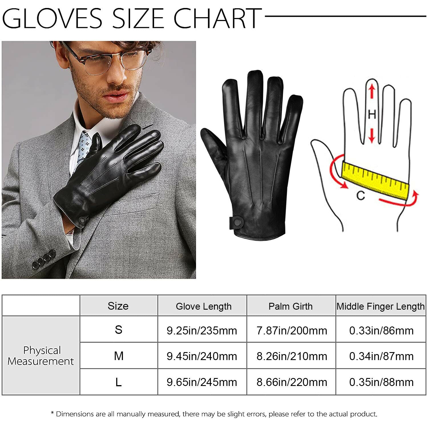 Gants de cuir de peau de mouton classiques doublés cachemire pour hommes, tons chauds