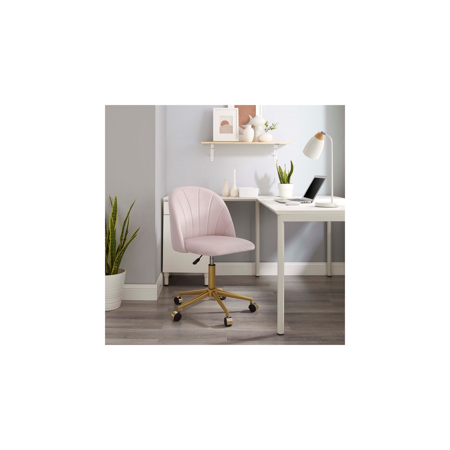 Linon Alyssa Metal Office Desk Chair in Blush Pink