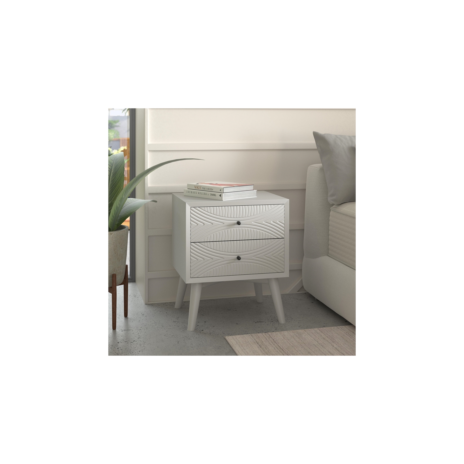 Alpine Furniture Tranquility 2 Drawer Wood Nightstand in White