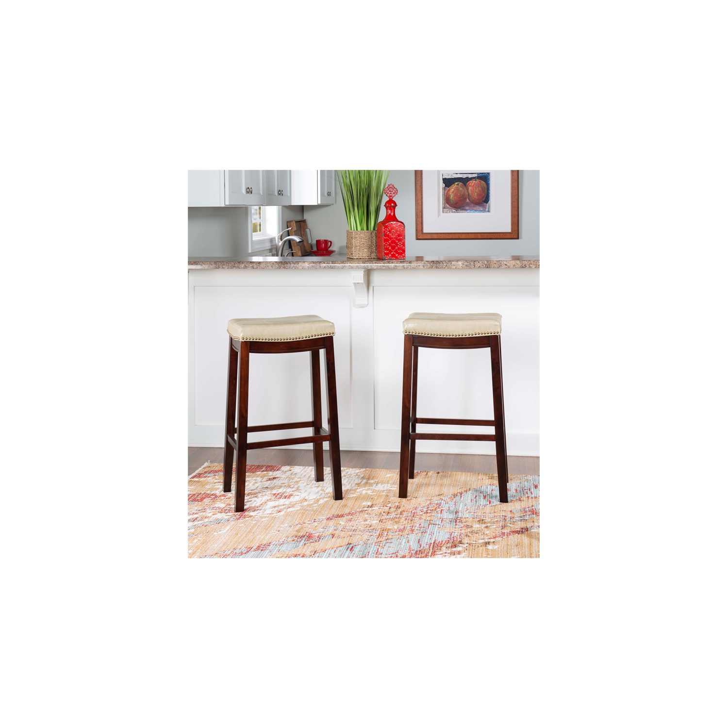 Jeu de 2 tabourets de bar en bois Linon Claridge, beige