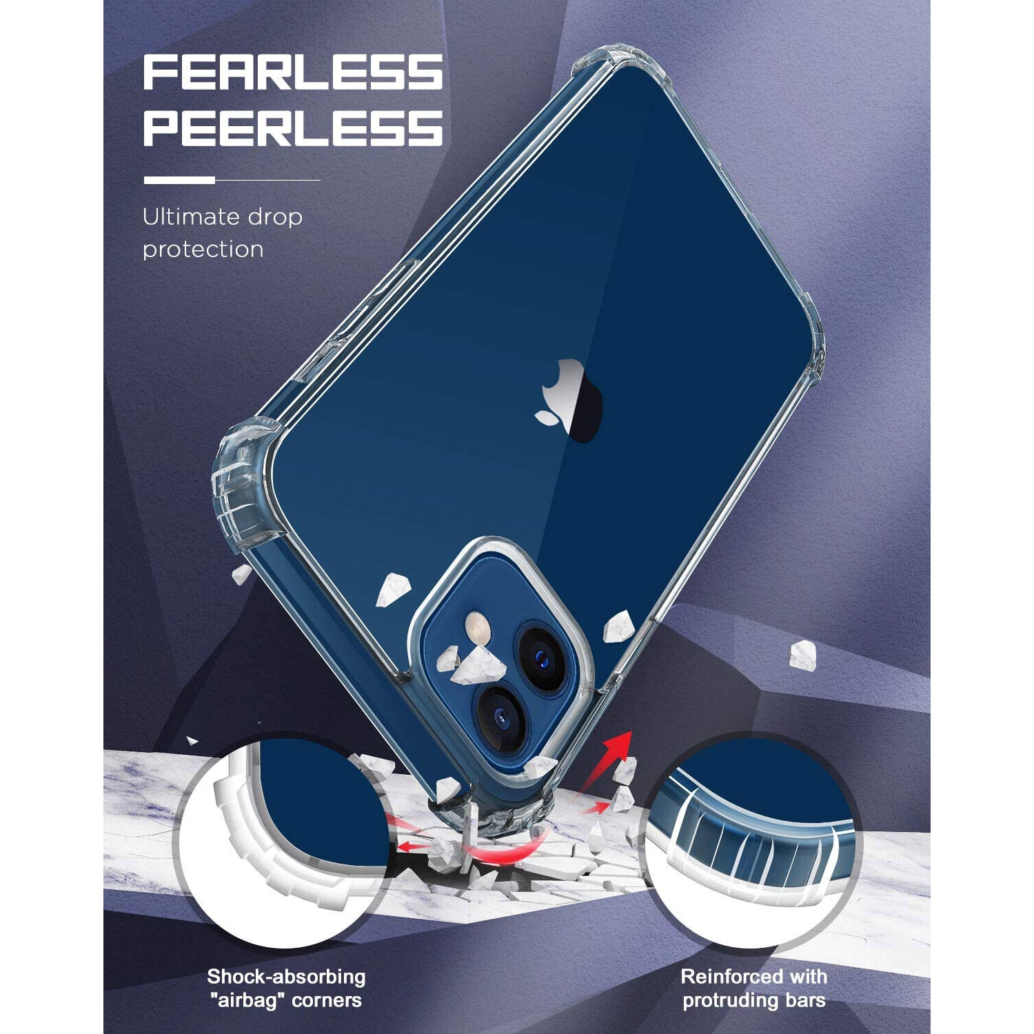 iPhone 12 Mini Shockproof Clear Case & Anti Blue Light Glass & Camera Lens Glass