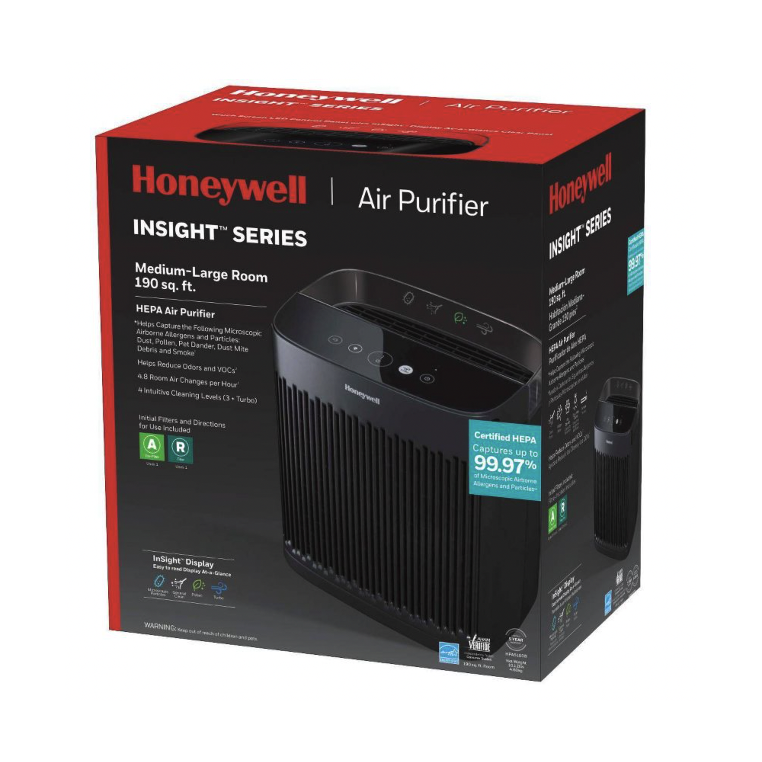 Honeywell Insight 190' Medium-Large Rooms HEPA Air Purifier - Black