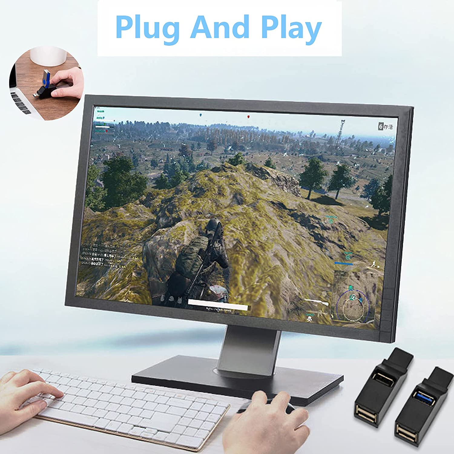 USB Hub,3 Port High Speed Splitter Plug and Play Bus Powered for MacBook, Mac Pro/Mini, iMac, Surface Pro, XPS, Notebook PC, USB Flash Drives, Mobile