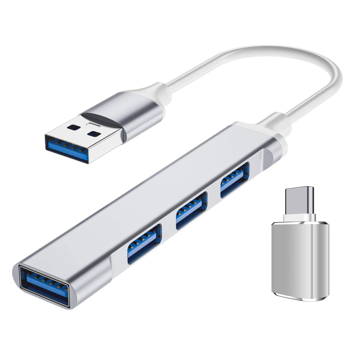 USB Hub 4 Port with USB C to USB Adapter,USB Hub 3.0, USB Hub 2.0, USB Expander Hub for Laptop, Mini Extensions, Ultra Slim Portable Data Hub