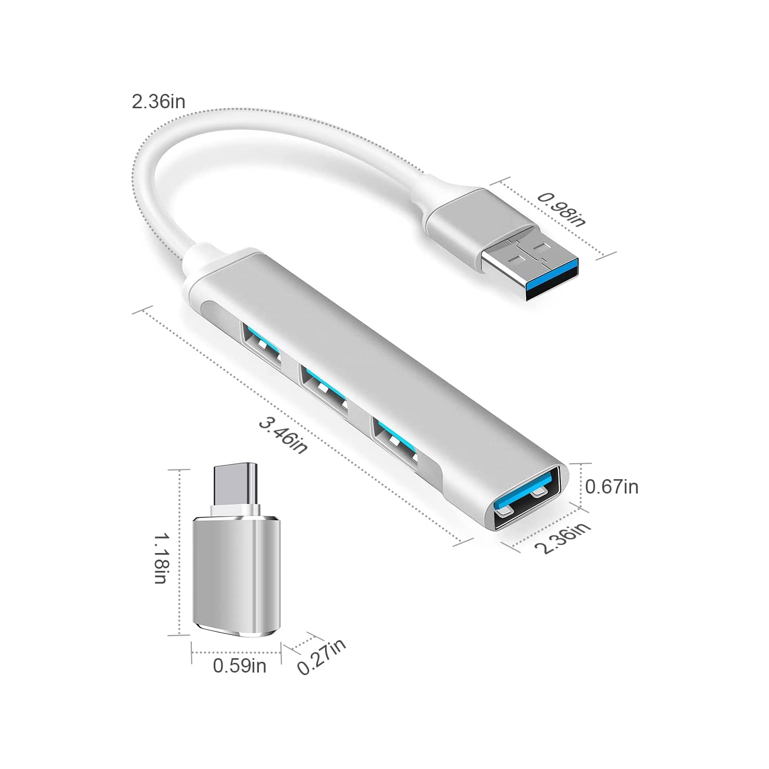 USB Hub 4 Port with USB C to USB Adapter,USB Hub 3.0, USB Hub 2.0, USB Expander Hub for Laptop, Mini Extensions, Ultra Slim Portable Data Hub