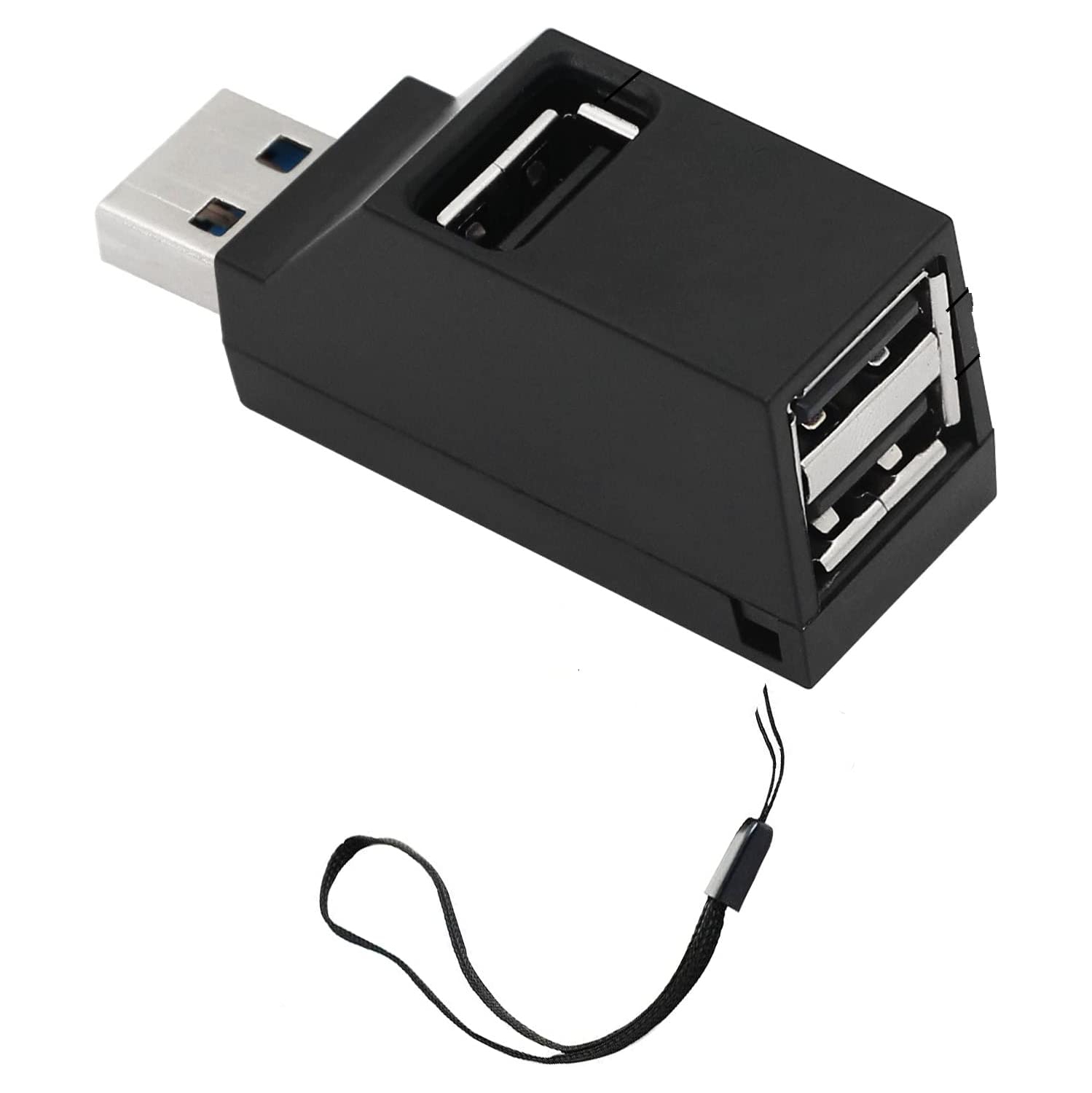 USB Hub 90 Degree Splitter 3 Port USB 2.0 Adapter Portable Powered Data USB Hub High Speed Transfer for PC Laptop USB Flash Drive Black