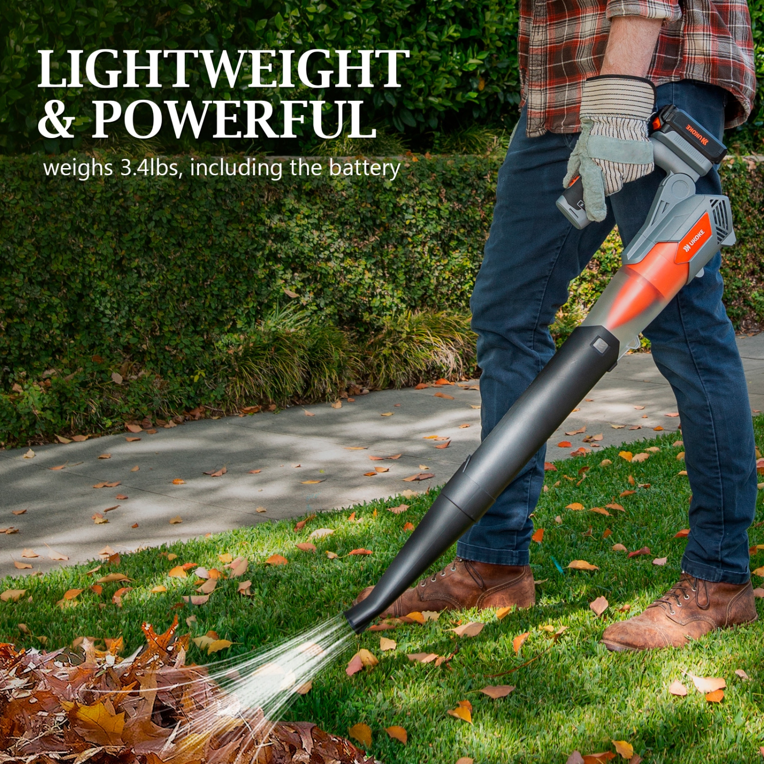 Ukoke 20V Cordless Leaf Blower- 2.0 Ah Brushless Leaf Blower Lithium Battery and Charger Included, for Blowing Snow Debris, Leaves, and Dust