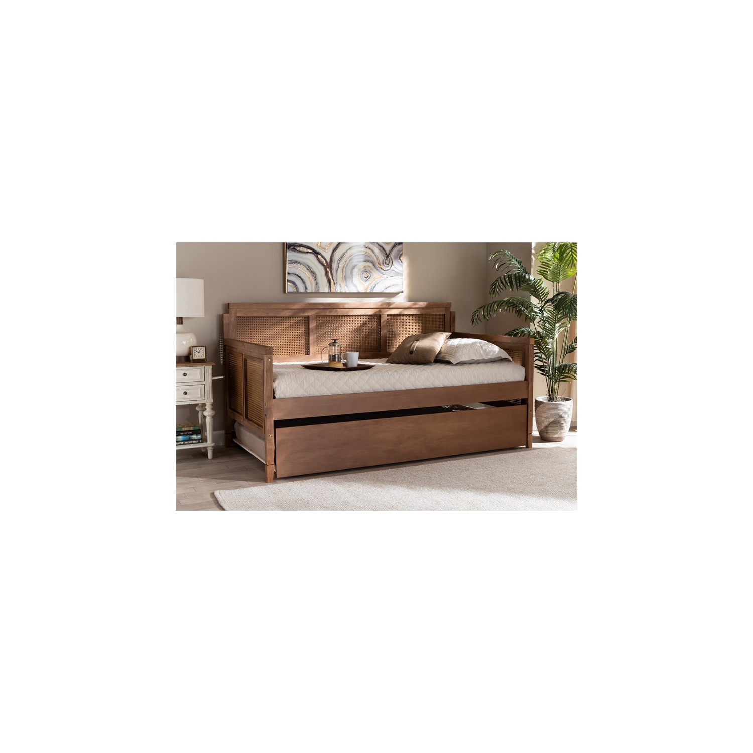 Bowery Hill Ash Brown Finished Wood Daybed with Trundle