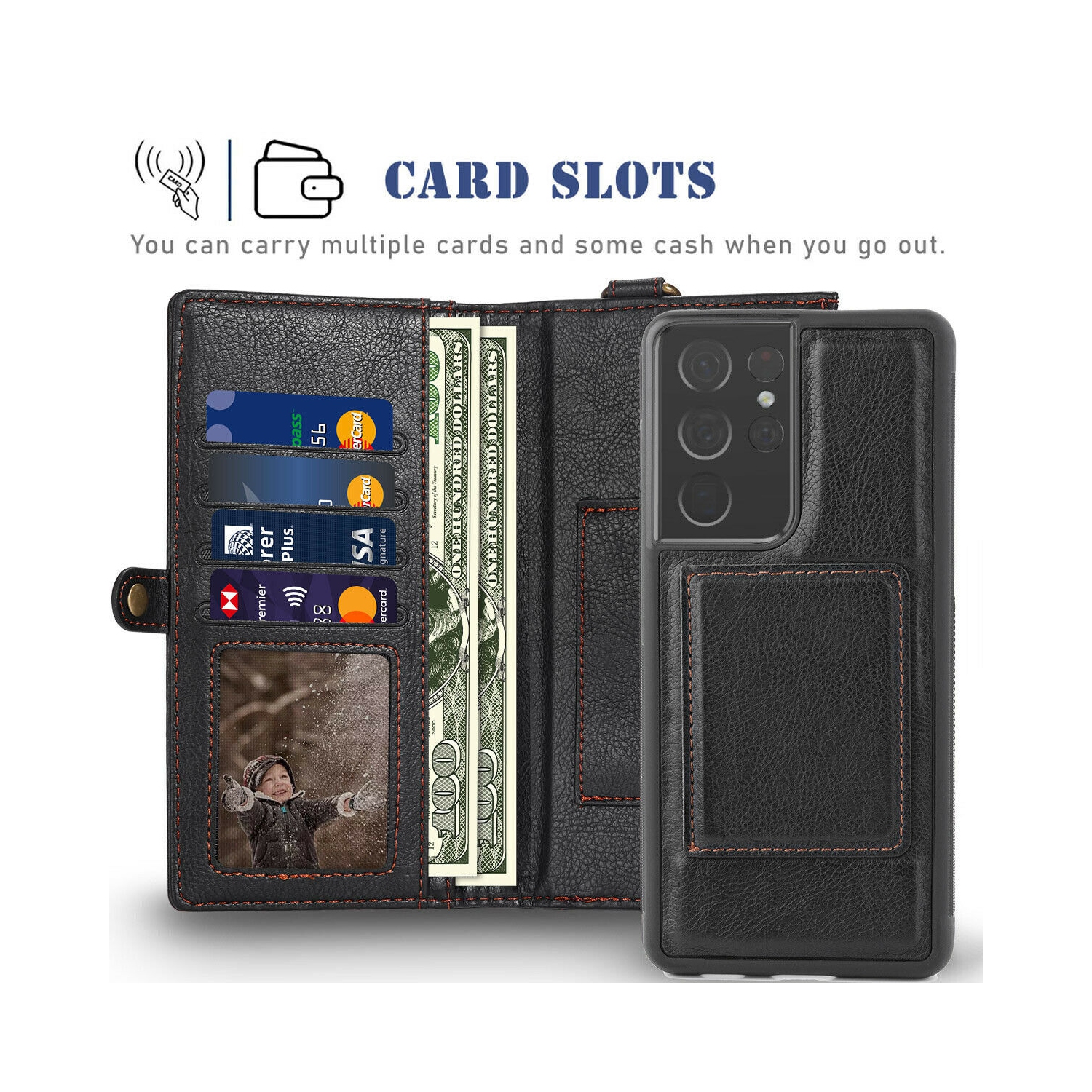 For Samsung Galaxy S21 Plus 6.7" Vintage PU Leather Wallet Case w/Zipper Pocket