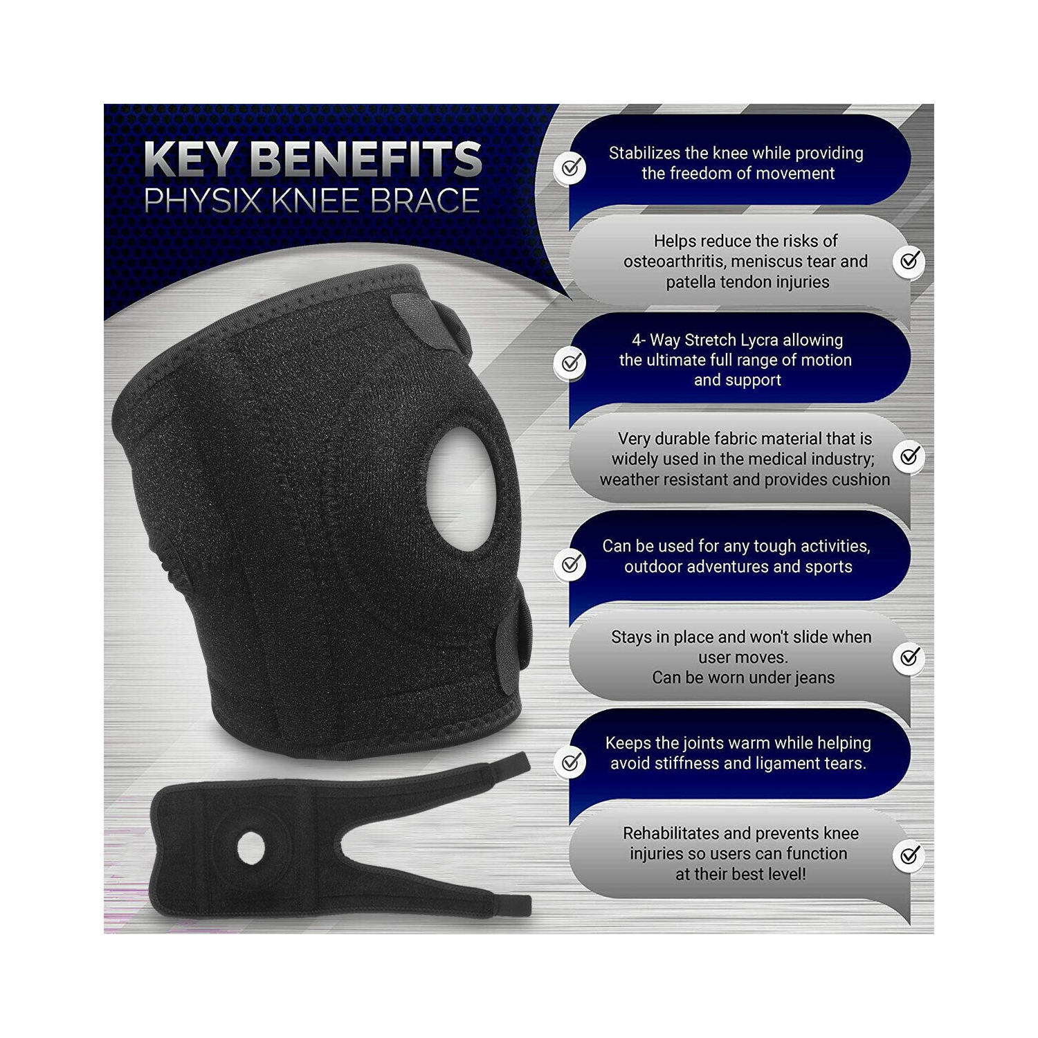 KNEE BRACE PATELLA SUPPORT NEOPRENE STABILISING BELT ADJUSTABLE STRAP, 1/2 PIECE