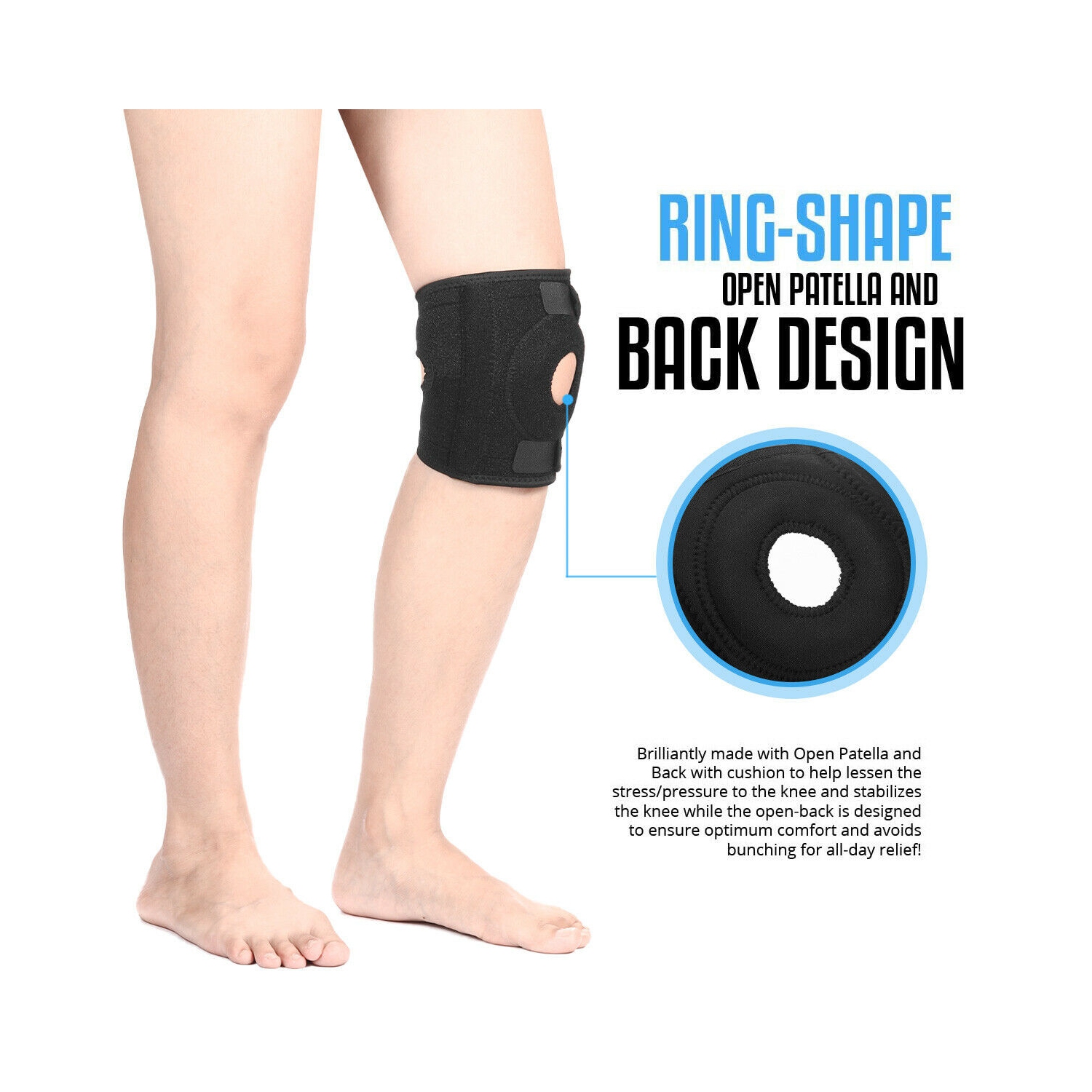 KNEE BRACE PATELLA SUPPORT NEOPRENE STABILISING BELT ADJUSTABLE STRAP, 1/2 PIECE