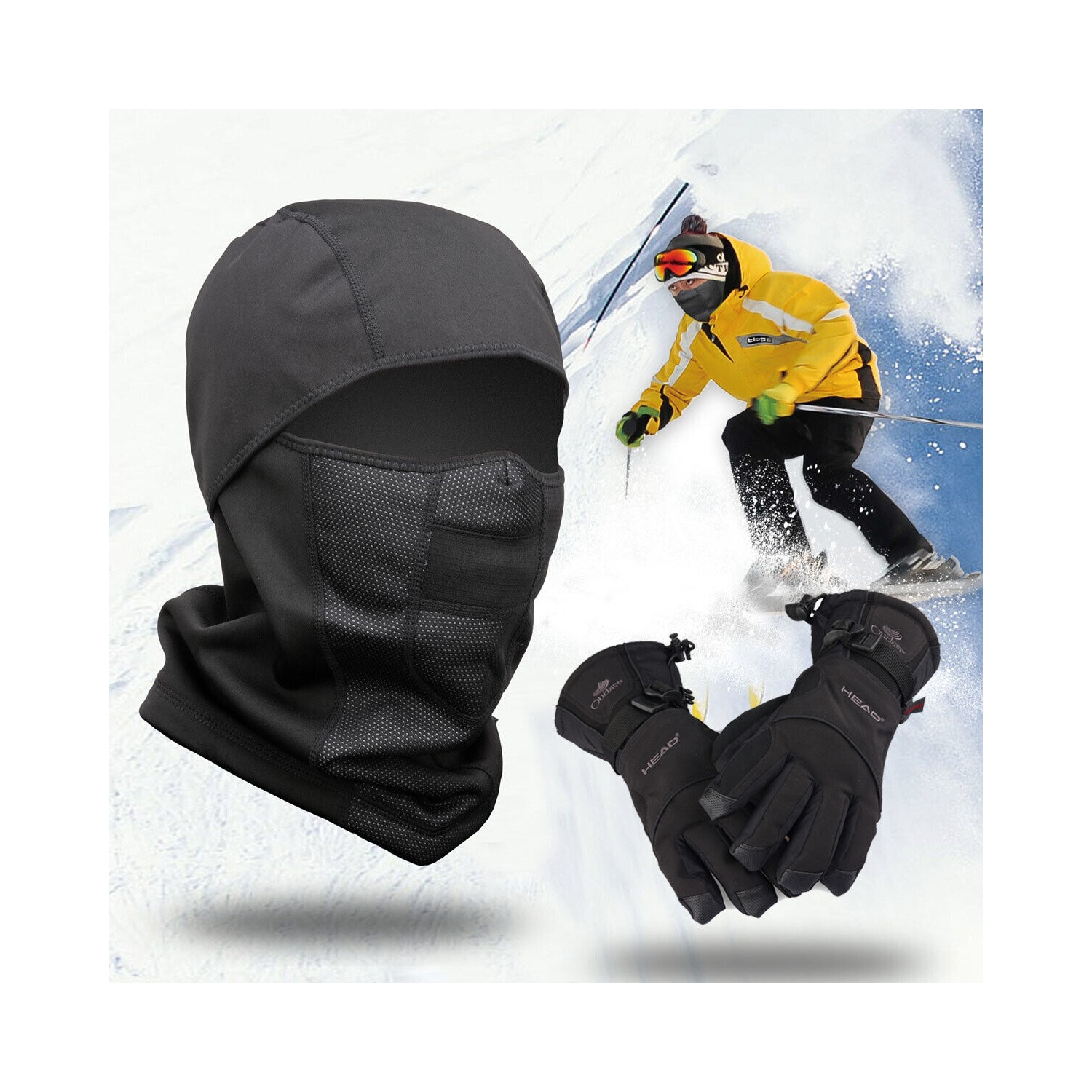 Masque de ski de Balaclava + gants de ski, planche à neige et motocyclette Riding CA