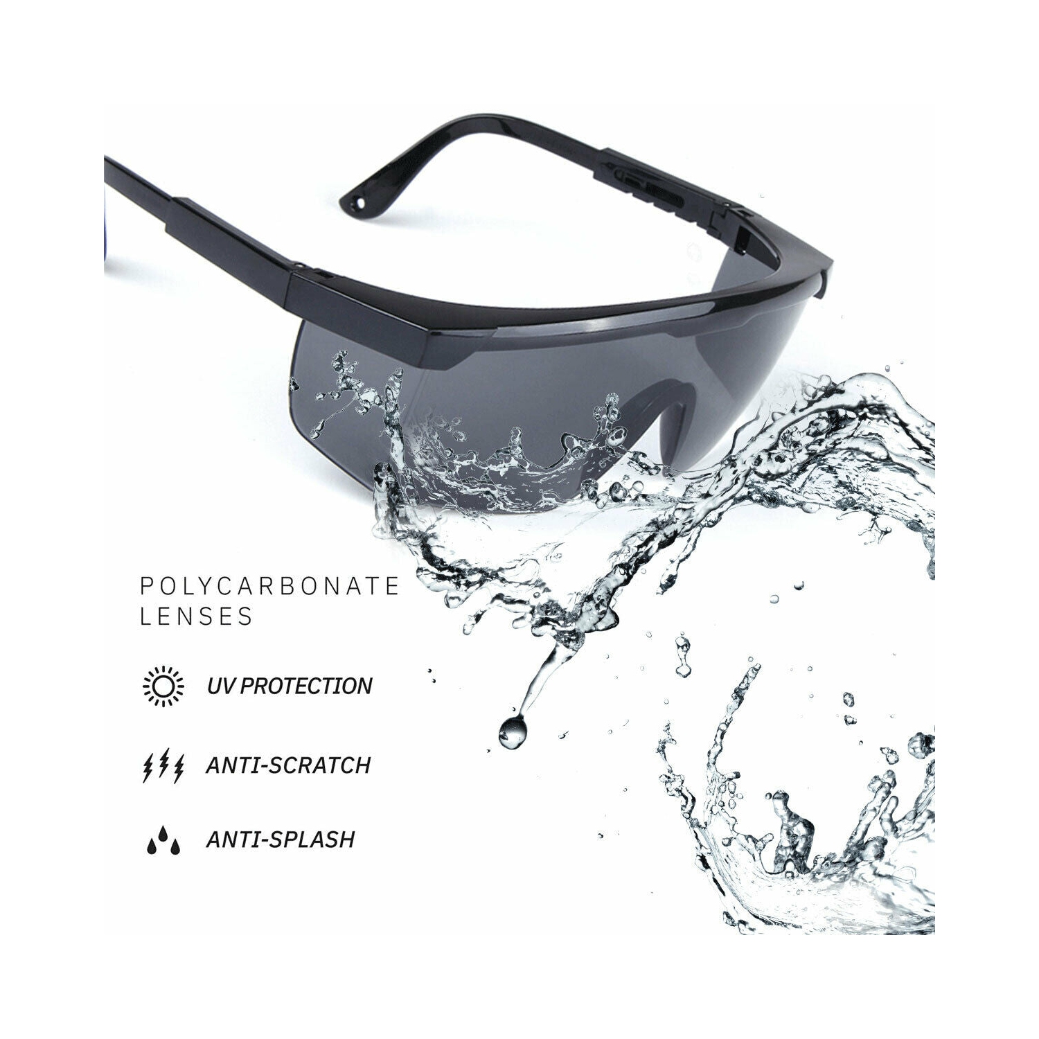 Safety Glasses Adjustable Protective Goggles for Eye Protection, Black Frame