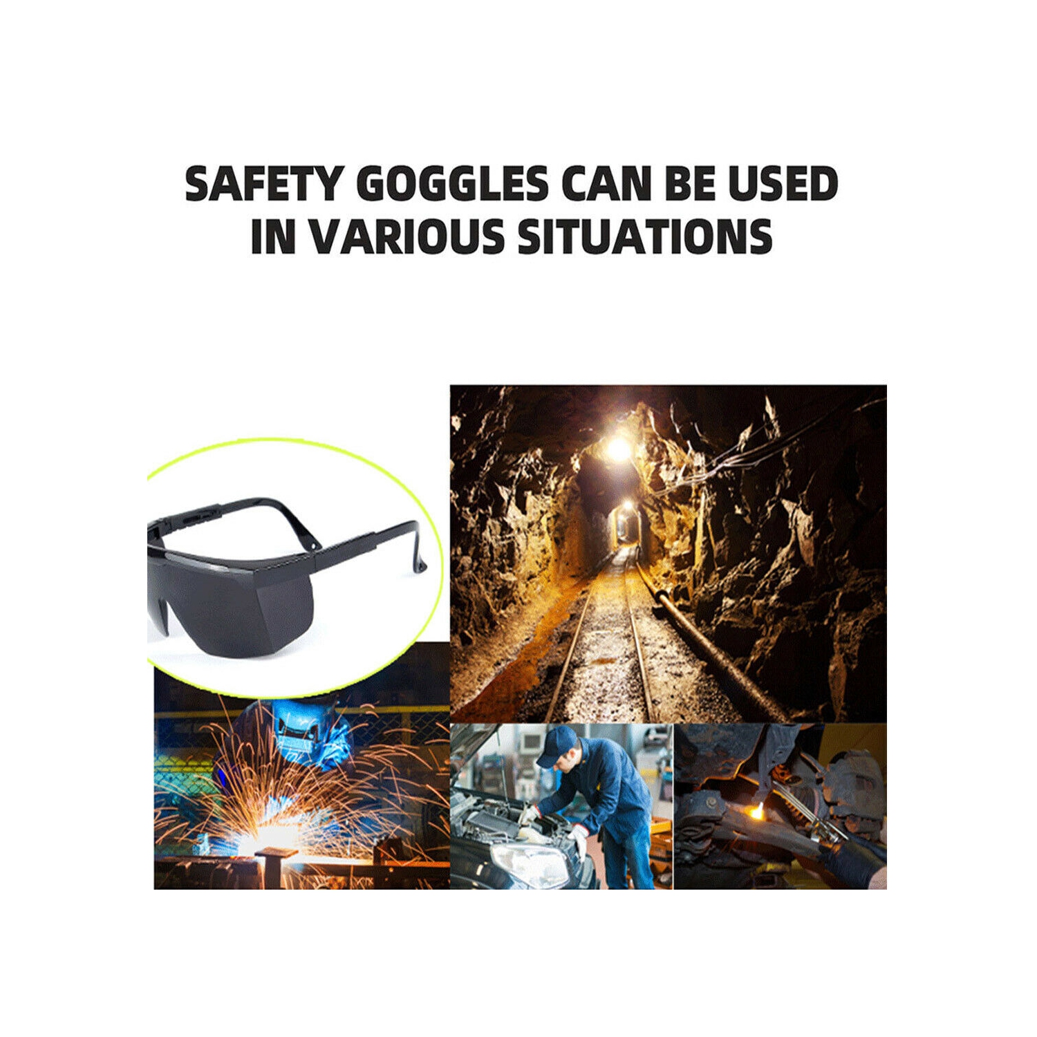 Safety Glasses Adjustable Protective Goggles for Eye Protection, Black Frame