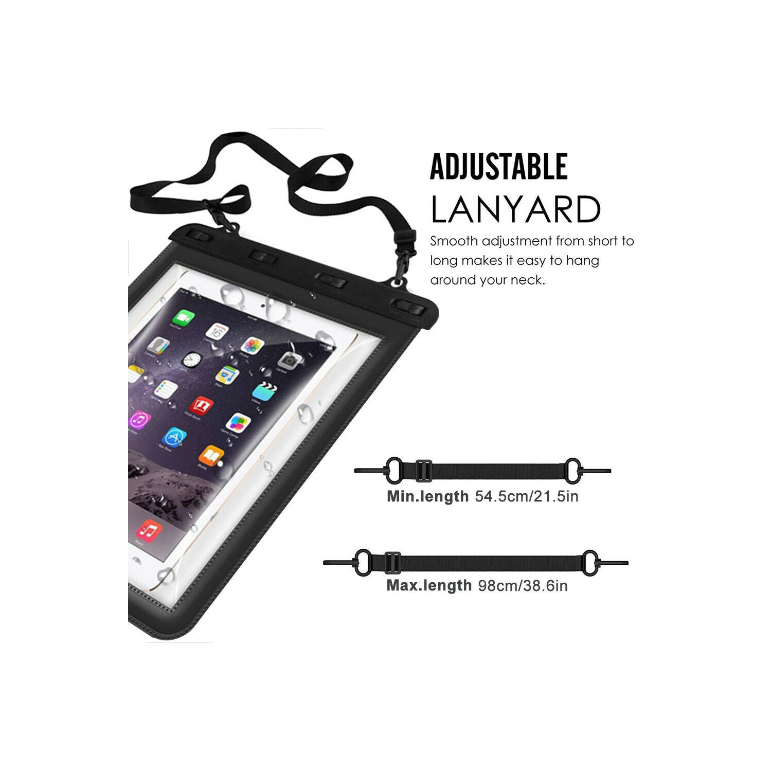IPX8 Waterproof Tablet Case Dry Pouch w/Lanyard&Transparent Windows,up to 11inch