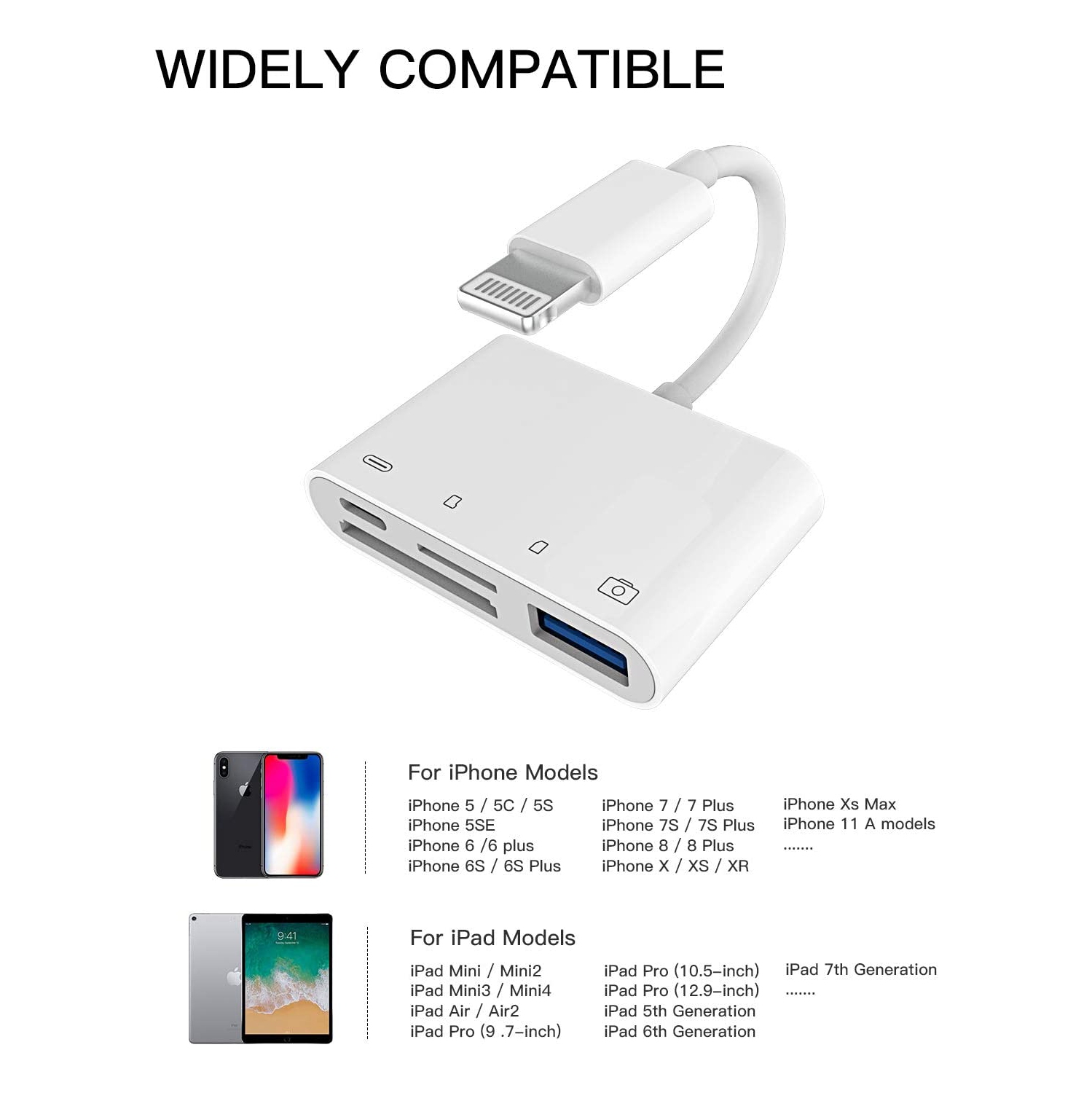 SD Card Reader for Iphone Dongle Lightning to USB Micro TF Charger Cable OTG Adapter Accessorie for Apple Camera Memory Mouse Keyboard Viewer Flash