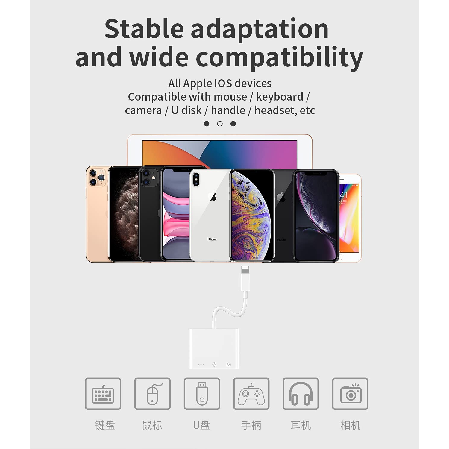 Lightning to 3.5mm Headphone Jack(3in1)USB Charger AUX Cable Dongle for Iphone Adapter Audio OTG for Apple 13 12 11 Pro Max Xr X 8 7plus Ipad Camera