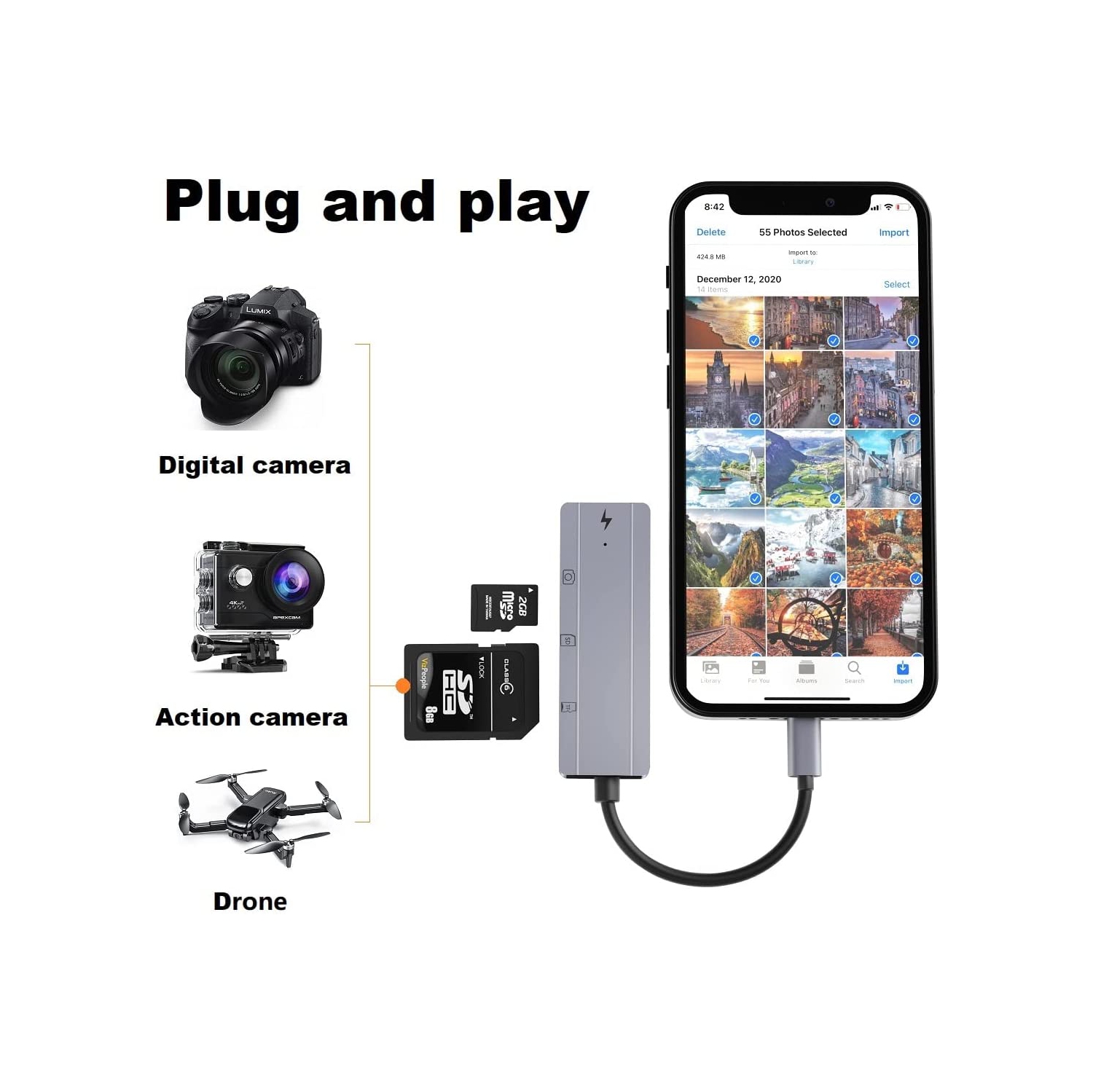 Lightning to SD Card Camera Reader[Apple MFi Certified] , 4 IN 1 USB Female OTG Adapter for iPhone 13 12 11 Xr X XS 8 7 Plus iPad Pro…