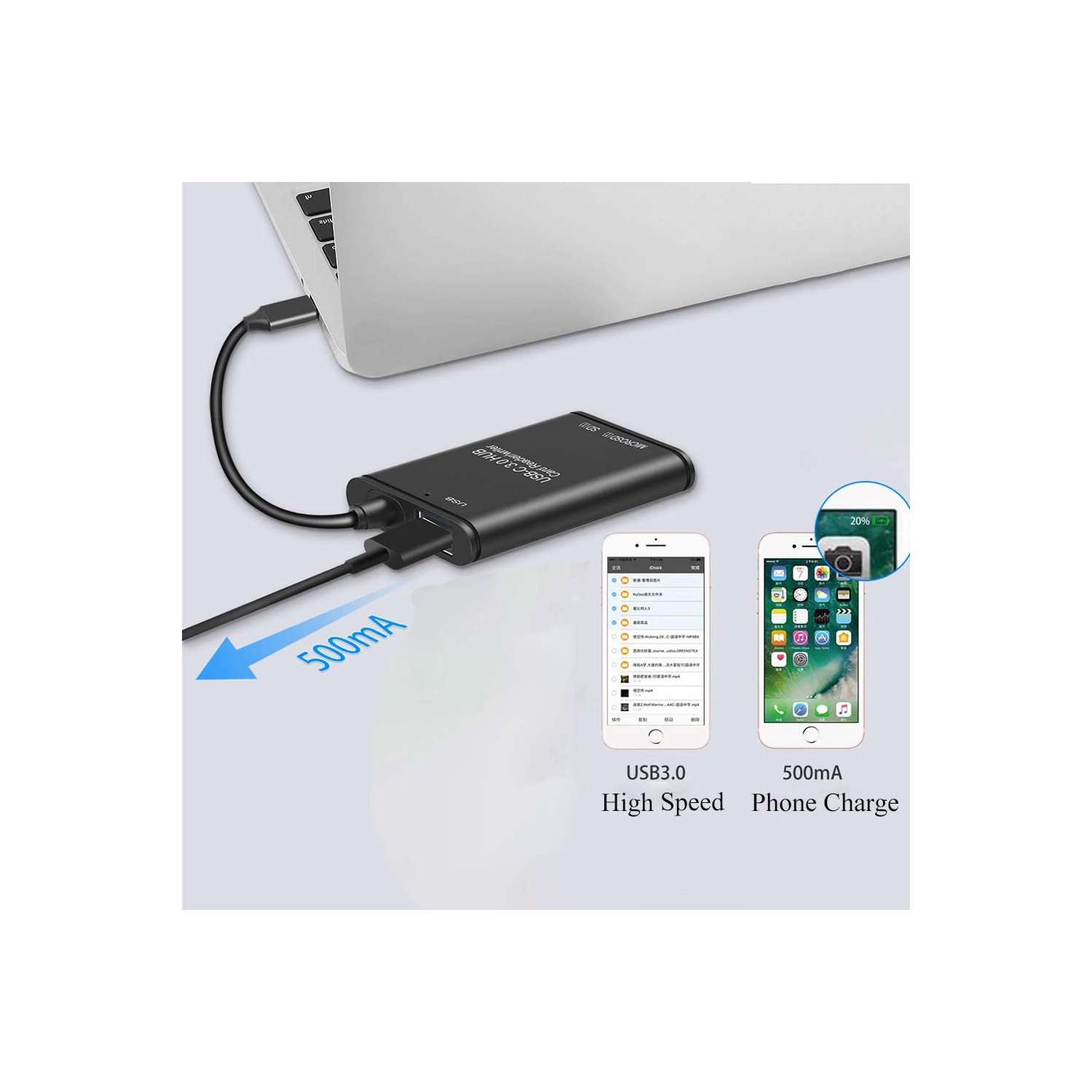 Lecteur de cartes SD USB-C, concentrateur USB 3.0-C haute vitesse, lecteur de cartes SD Micro SD, adaptateur OTG pour PC téléphones