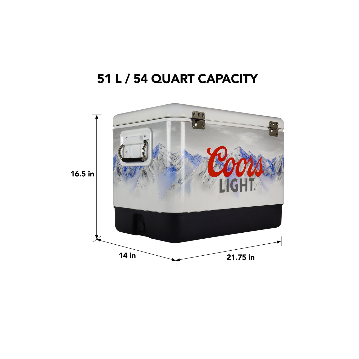 Coors Light Ice Chest Beverage Cooler with Bottle Opener, 51L, 85 Can steel-belted Portable Cooler, White and Black, for Camping, Beach, RV, BBQs,