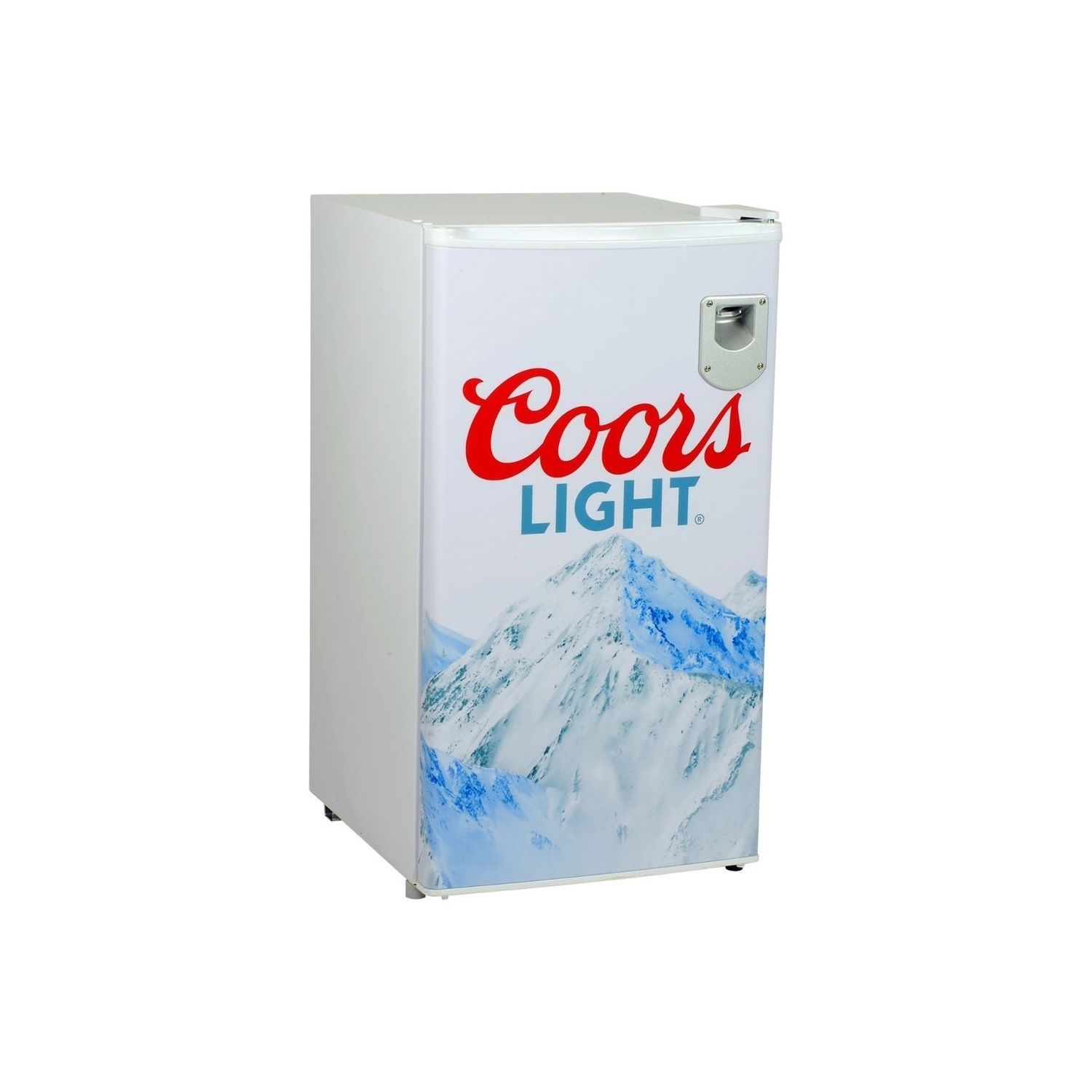 Coors Light Rocky Mountain Compact Fridge with Bottle Opener, 90 L/ 95 Quart 3.2 Cubic Foot for Snacks, Beverages, Juice, Beer, Den, Dorm, Office,