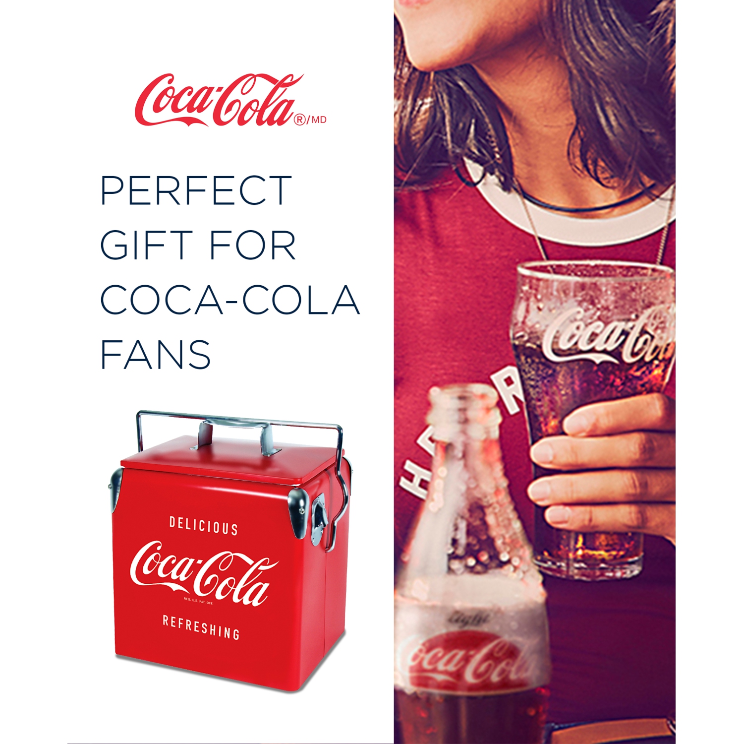 Coca-Cola Retro Ice Chest Beverage Cooler with Bottle Opener 13L, 18 Can Vintage Style Ice Bucket for Camping, Beach, Picnic