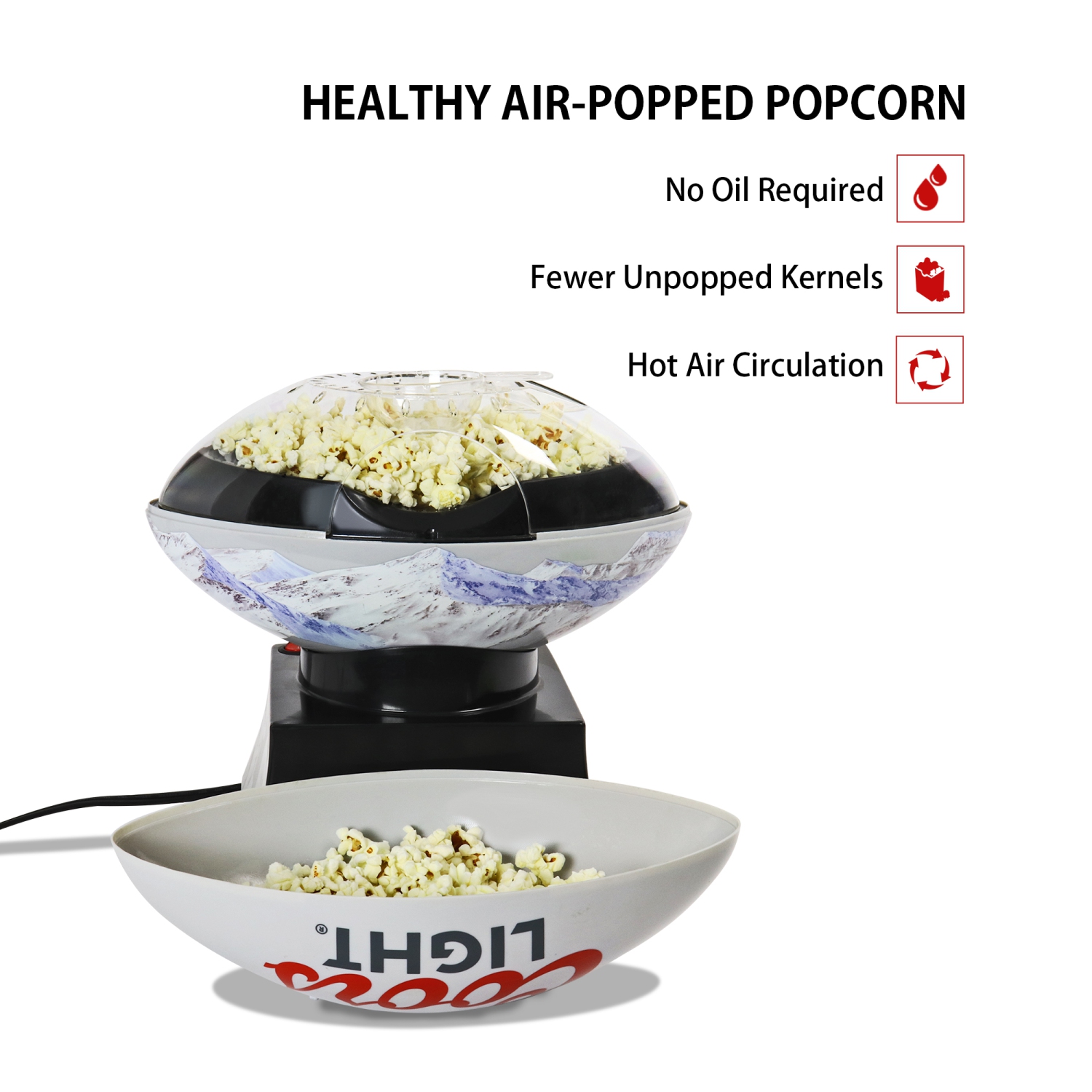 Coors Light Hot Air Popcorn Maker, Football Shaped Air Popper, with Serving Bowl, Kernel Measuring Cup, Butter Melter, Makes Healthy Snacks with No