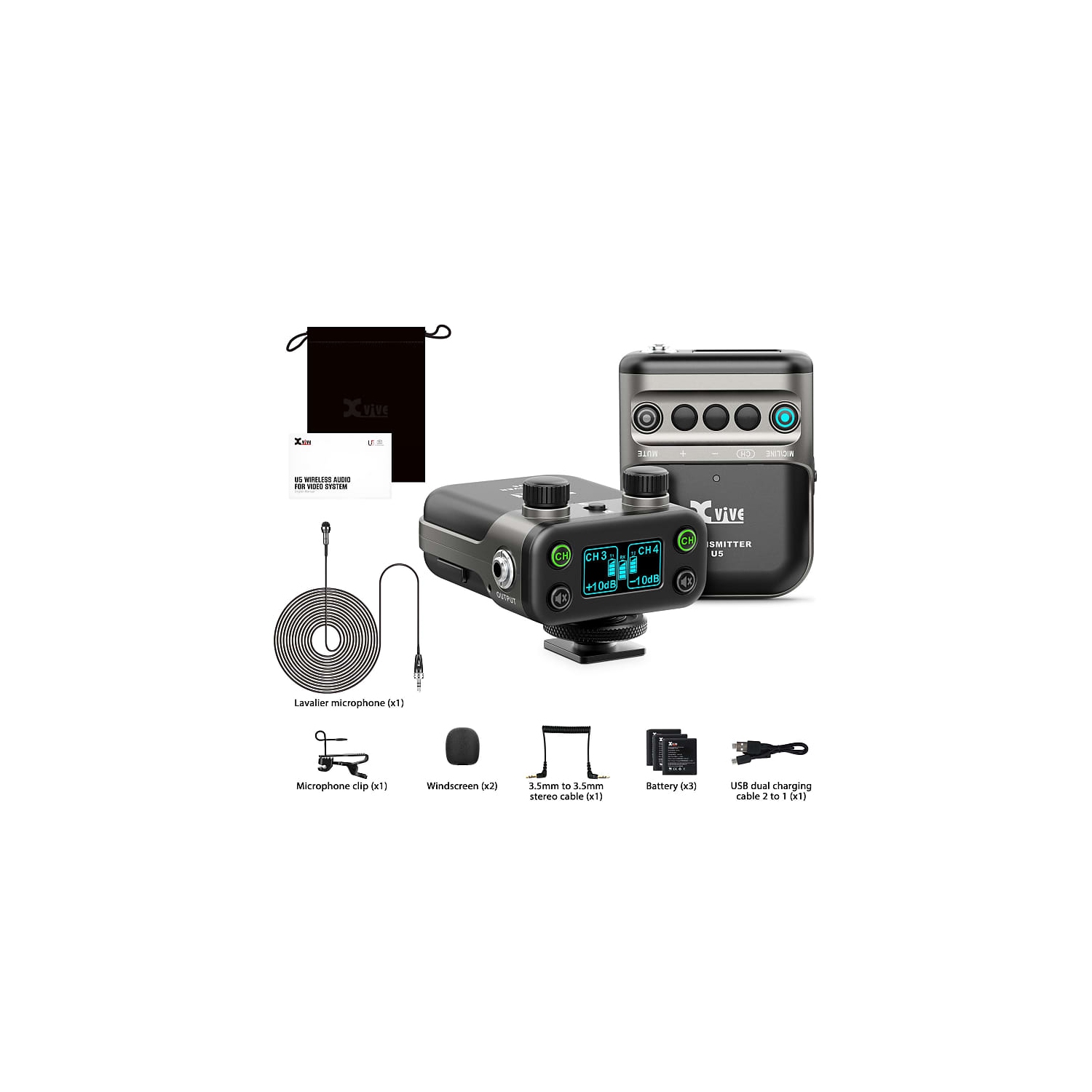 Xvive Audio U5 Wireless Audio for Video System with Transmitter, Microphone, and Receiver