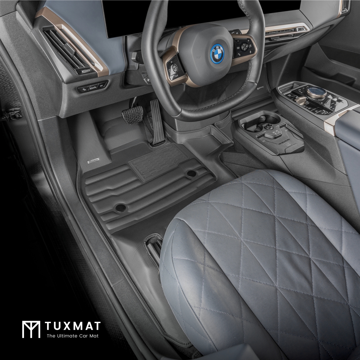 TuxMat - for BMW iX 2022-2026 Models - Custom Car Mats - Maximum Coverage, All Weather, Laser Measured - This Full Set Includes 1st and 2nd Rows