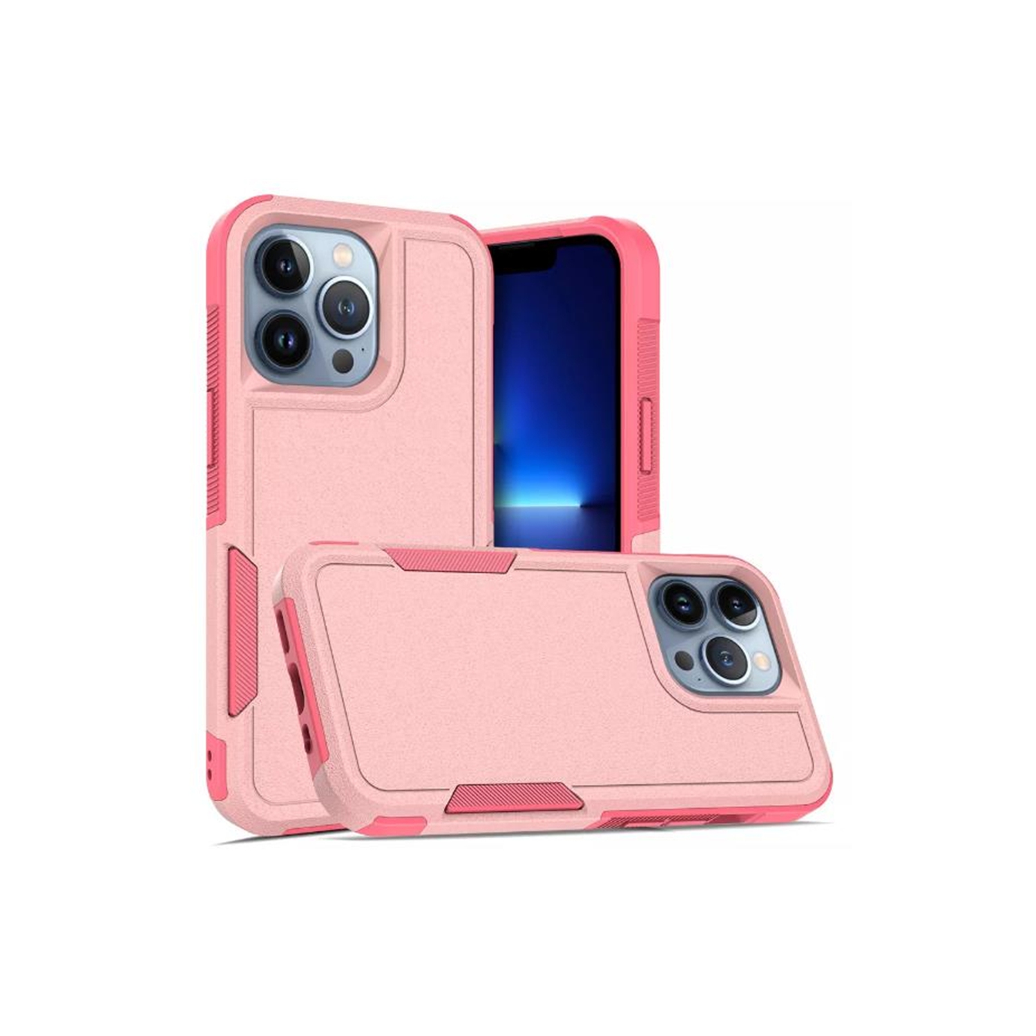 【CSmart】 Dual Layers Heavy Duty Rubber Armor Bumper Hard Case Cover for iPhone 13 Pro Max, Light Pink
