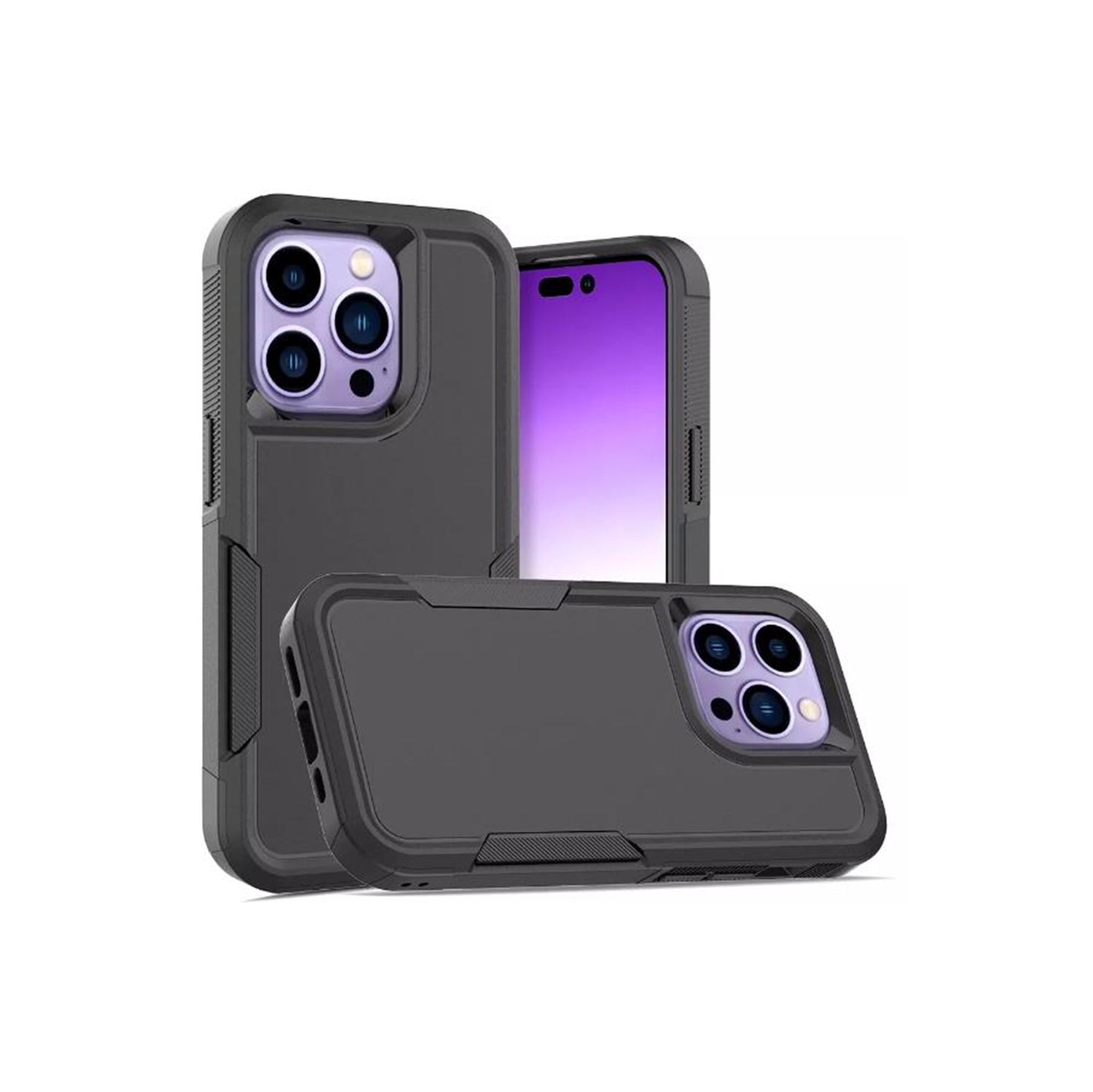 【CSmart】 Dual Layers Heavy Duty Rubber Armor Bumper Hard Case Cover for iPhone 13 Pro Max, Black