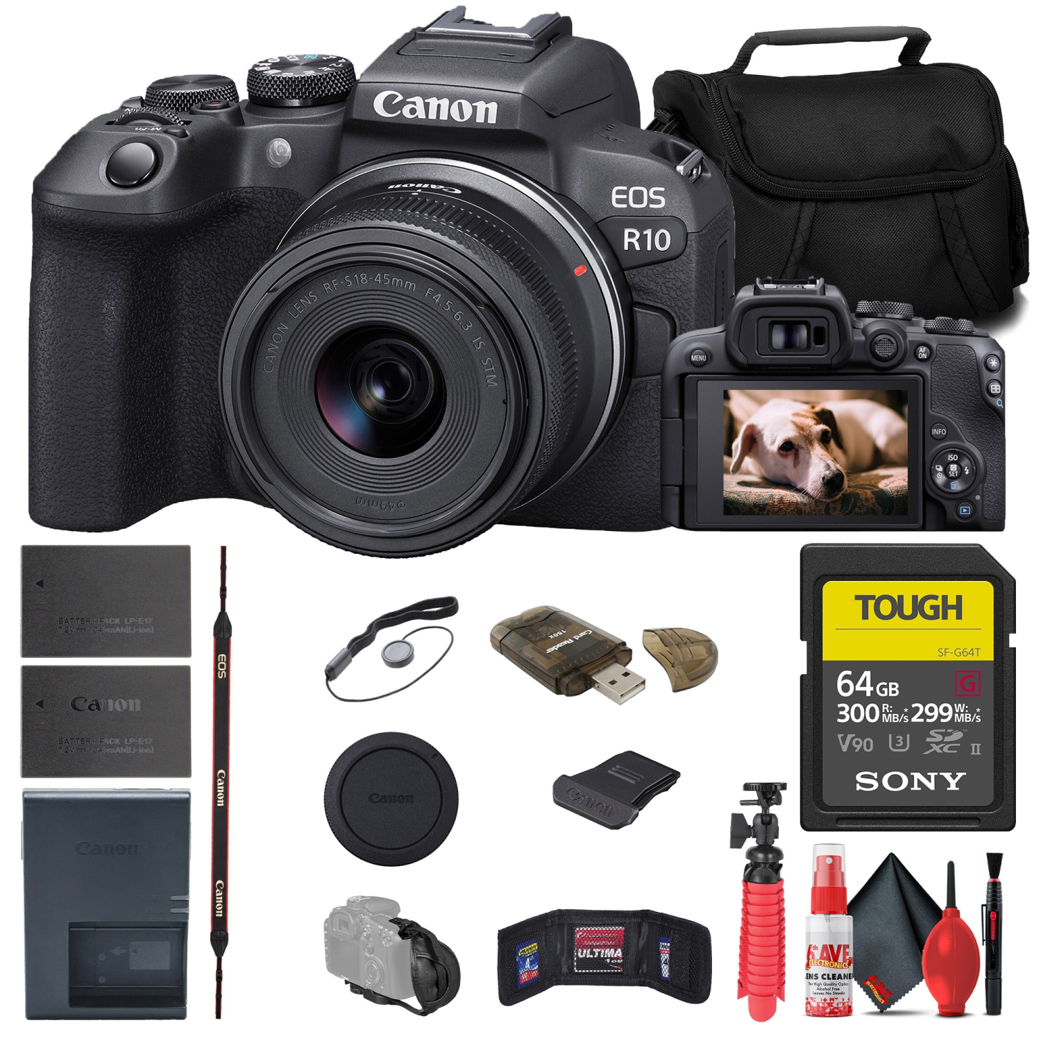 Canon EOS R10 Mirrorless Camera W/ 18-45mm Lens + 64GB TOUGH Card + Bag + More