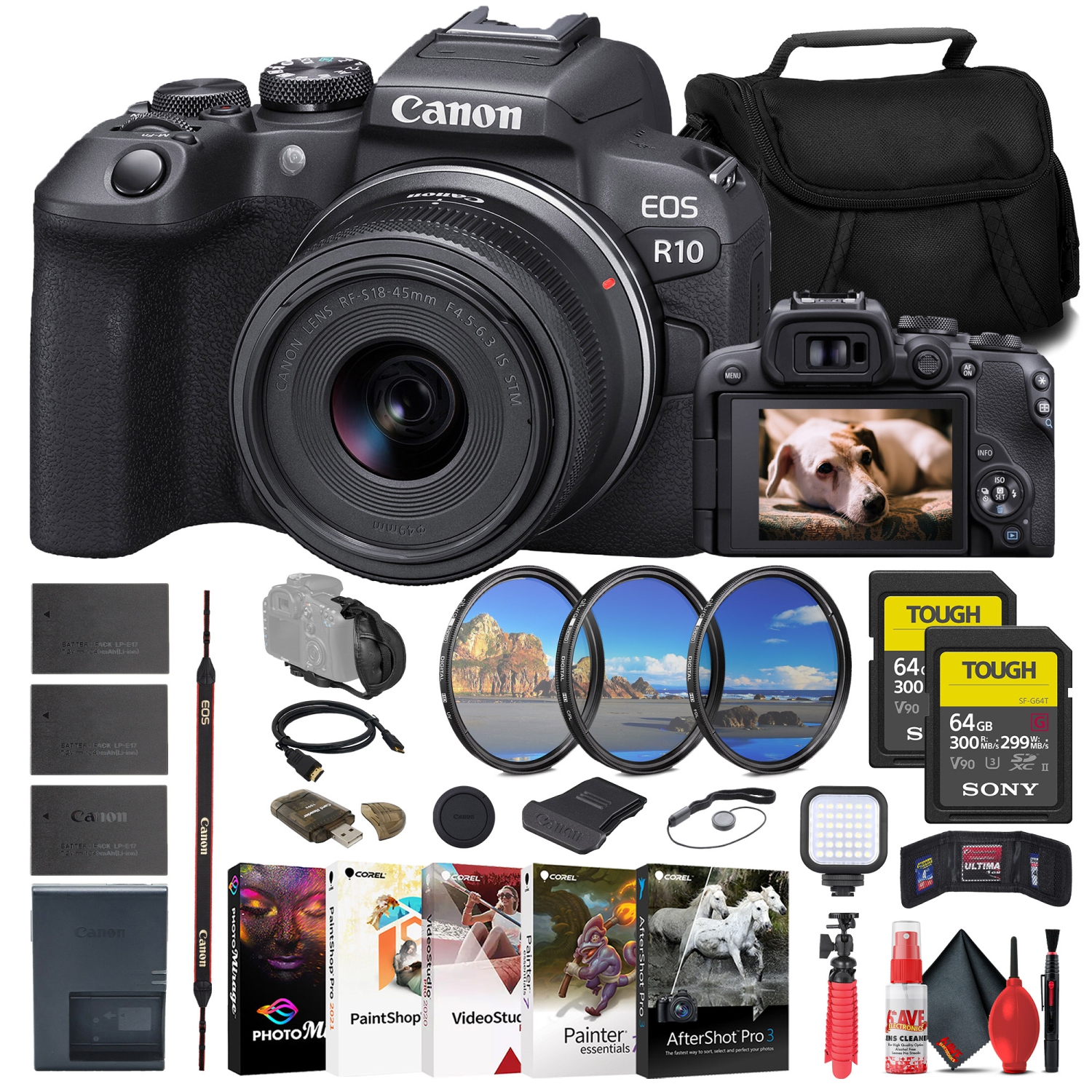Canon EOS R10 Mirrorless Camera W/ 18-45mm Lens + 2 x 64GB Card + More