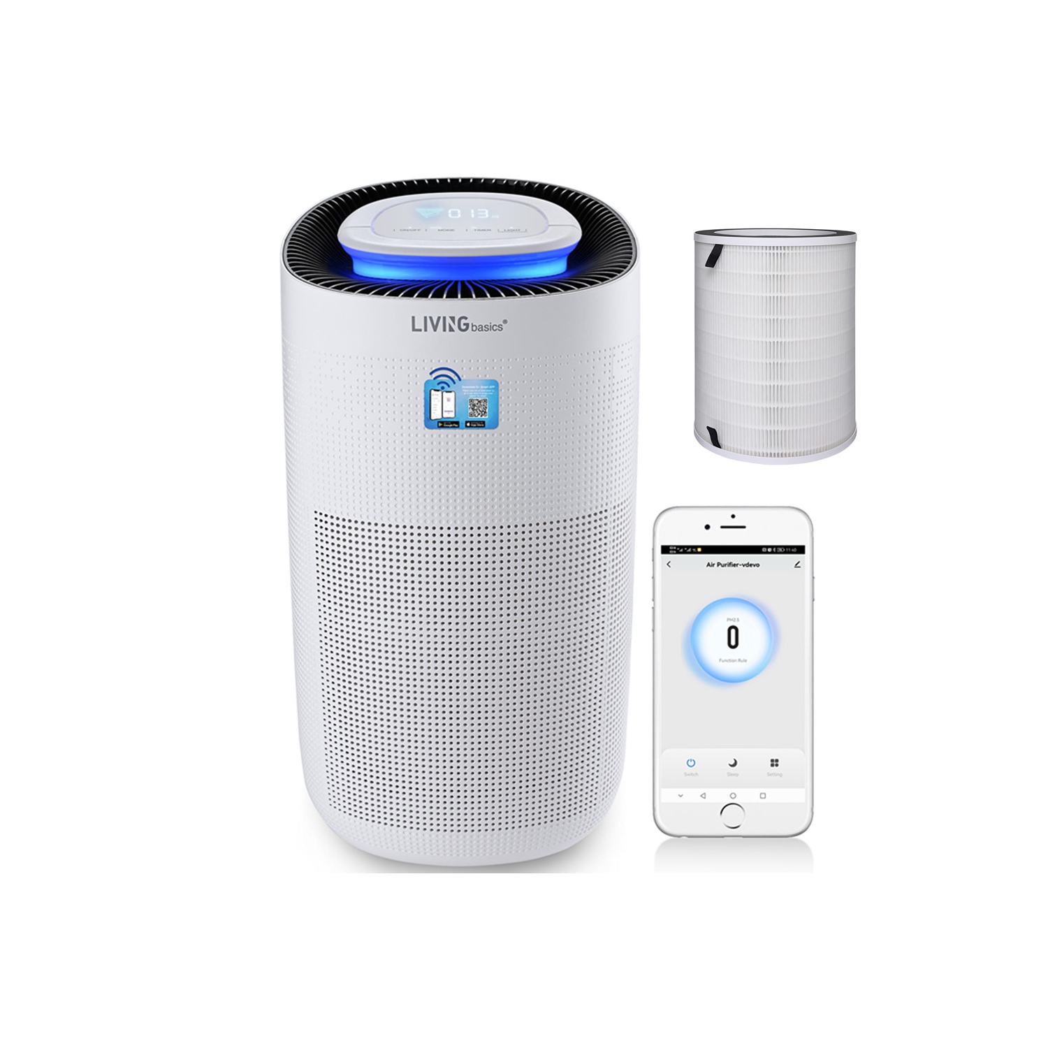 Purificateur d'air Wi-Fi intelligent pour la maison, couverture 2690&nbsp;pi², filtre HEPA véritable H13 pour pollen d'odeurs de fumée