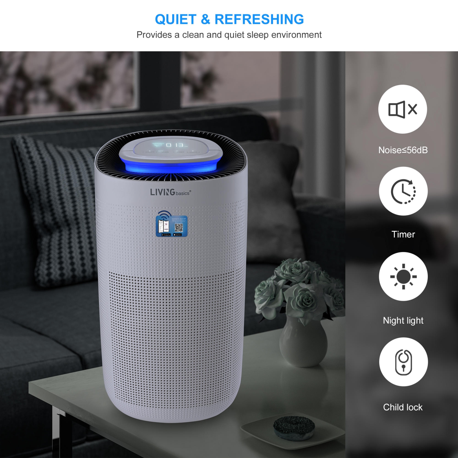 Purificateur d'air Wi-Fi intelligent pour la maison, couverture 2690 pi², filtre HEPA véritable H13 pour pollen d'odeurs de fumée