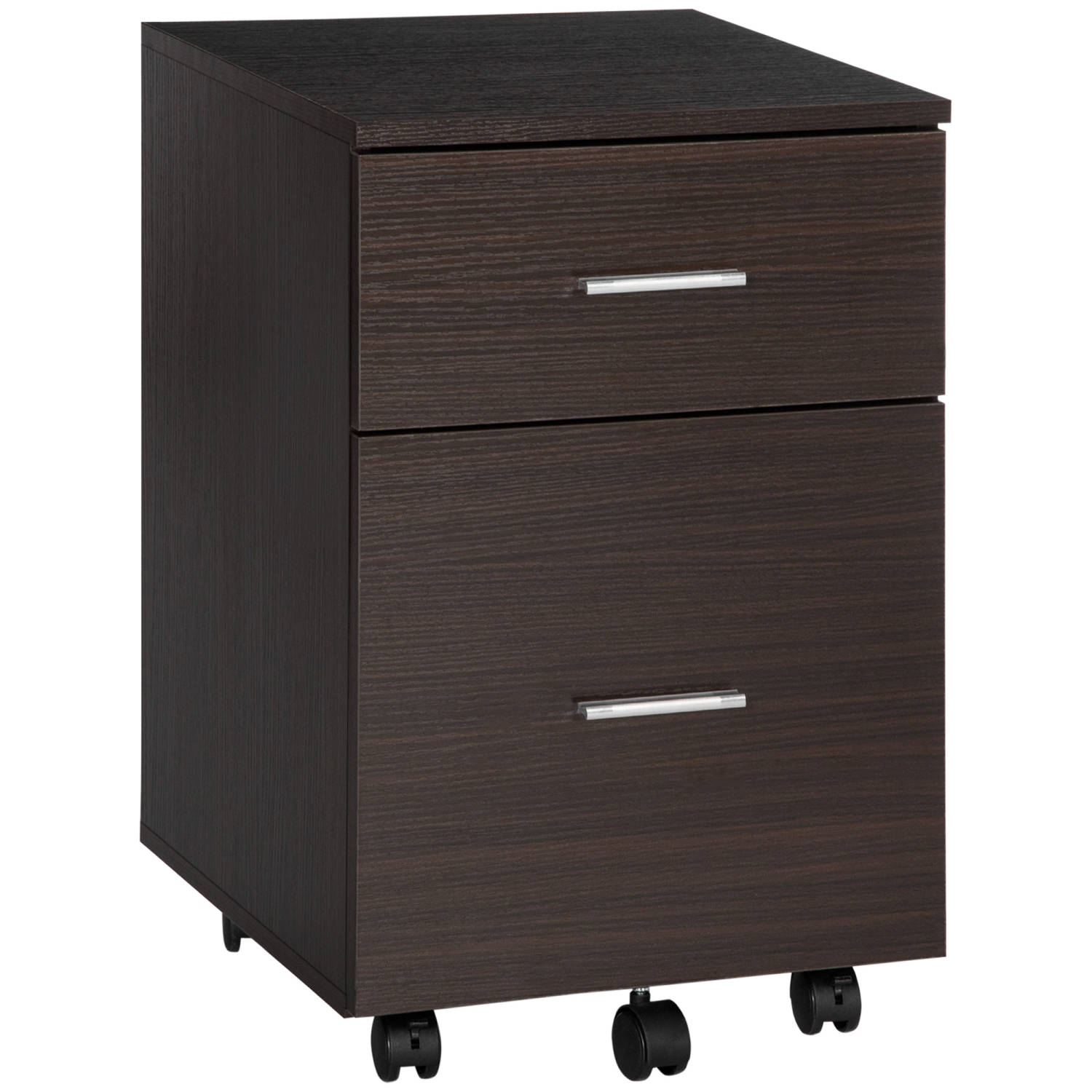 Vinsetto Vertical Filing Cabinet with Wheels, 2-Drawer Mobile File Cabinet, Office Storage Cabinet for Letter or A4 File, Study Home Office, Brown