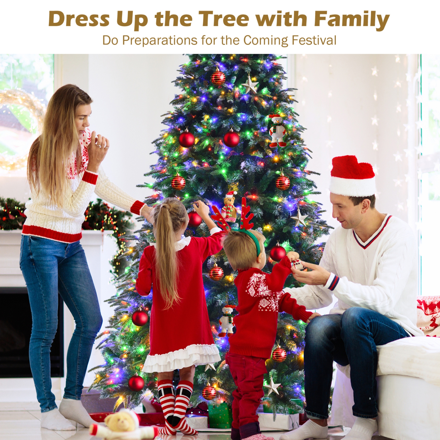 Topbuy 5ft Hinged Life-Like Christmas Tree W/ 250 LED Lights Pre-Lit Artificial Xmas Tree W/ 581 PE & PVC Leaves