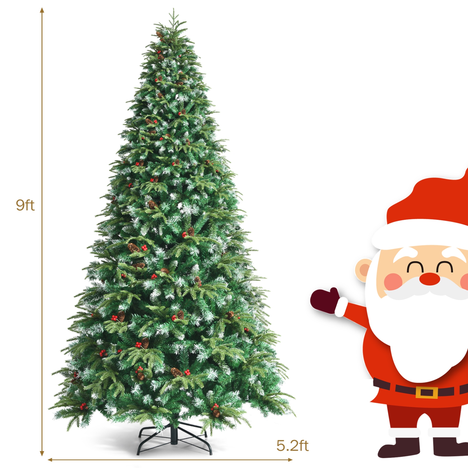 Topbuy 5ft Hinged Life-Like Christmas Tree W/ 250 LED Lights Pre-Lit Artificial Xmas Tree W/ 581 PE & PVC Leaves