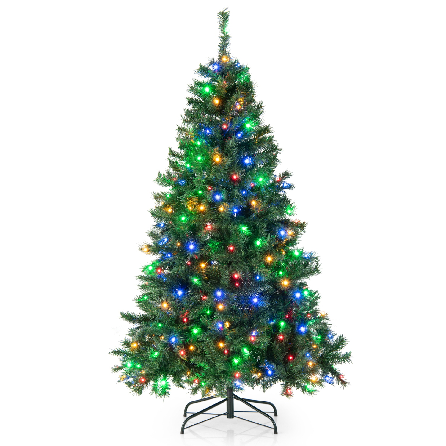 Topbuy 6FT Pre-lit Hinged Christmas Tree Xmas Artificial Tree w/260 Multi-Color LED Lights Seasonal Holiday Decoration Tree 3-Minute Quick Shape