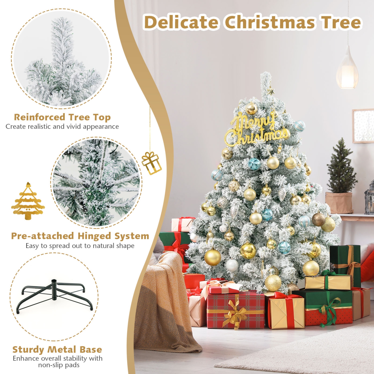 Arbre de Noël illuminé, 4.5 pi, arbre de Noël enneigé, 295 branches, 150 lumières à DEL blanc chaud de TopaBuy