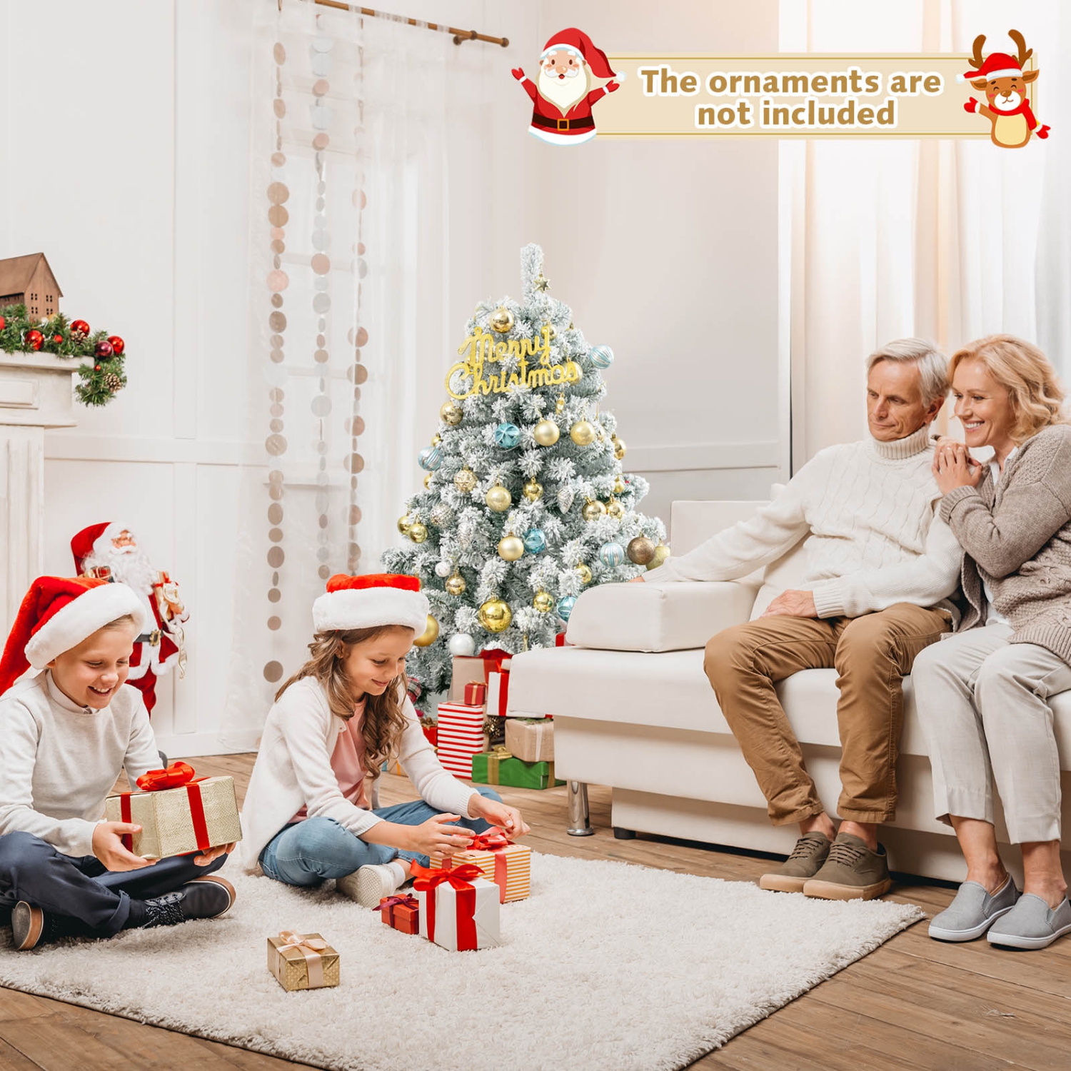 Arbre de Noël illuminé, 4.5 pi, arbre de Noël enneigé, 295 branches, 150 lumières à DEL blanc chaud de TopaBuy