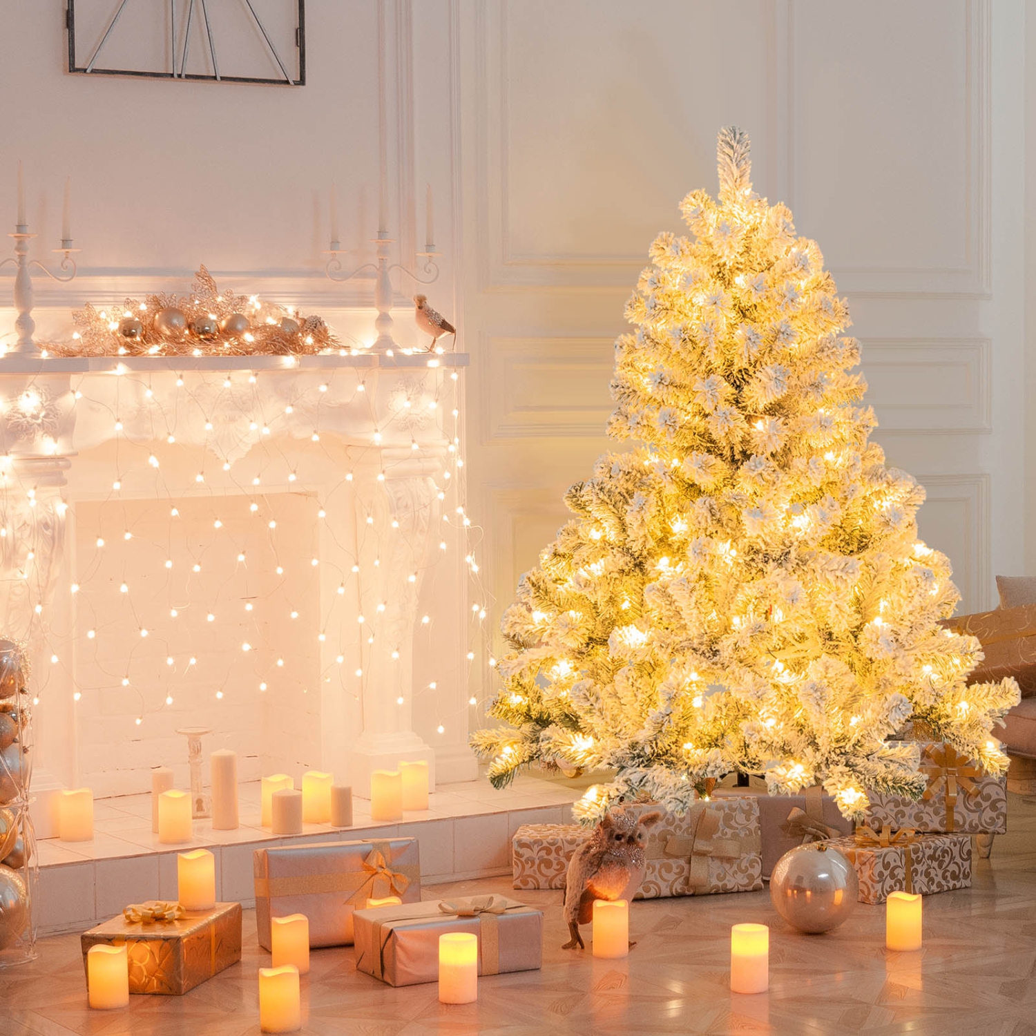 Arbre de Noël illuminé, 4.5 pi, arbre de Noël enneigé, 295 branches, 150 lumières à DEL blanc chaud de TopaBuy