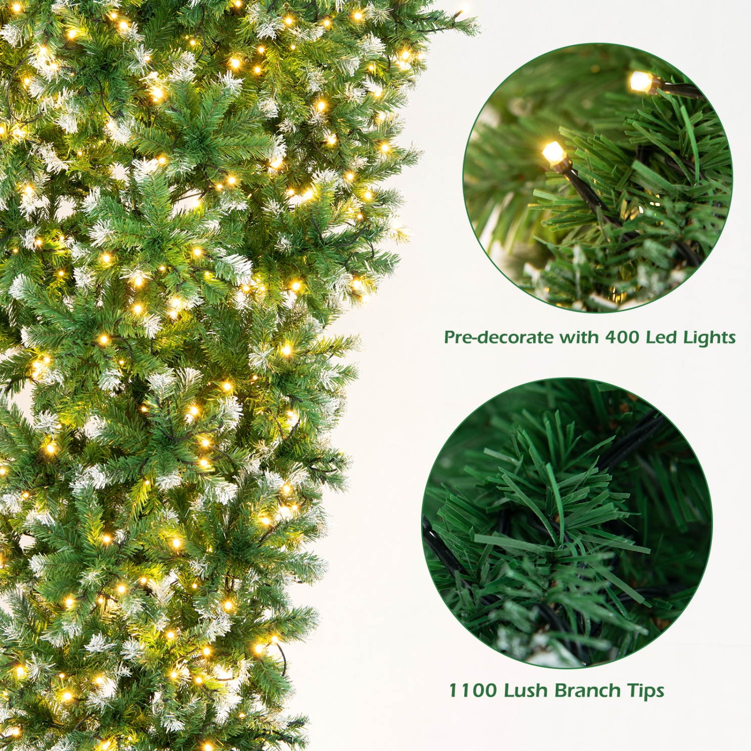 TopBuy – Arbre de Noël illuminé à l’envers de 7,5 pi, arbre artificiel avec 400 lumières à DEL blanc chaud et 8 modes d’éclairage, sapin de Noël