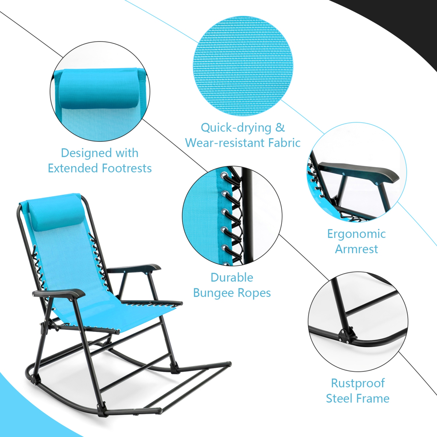 Gymax 2PCS Patio Folding Rocking Chair Outdoor Portable Lounge Rocker