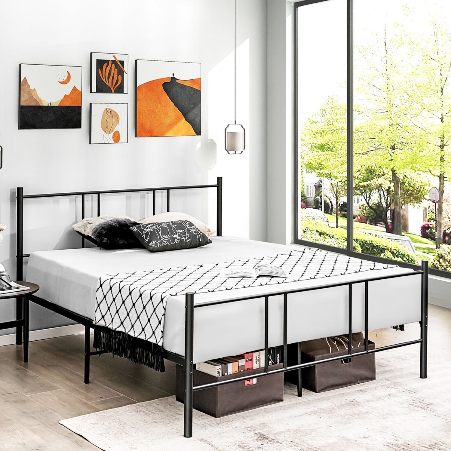 Gymax Full Size Platform Bed Frame Headboard Heavy-Duty Mattress Foundation Bedroom