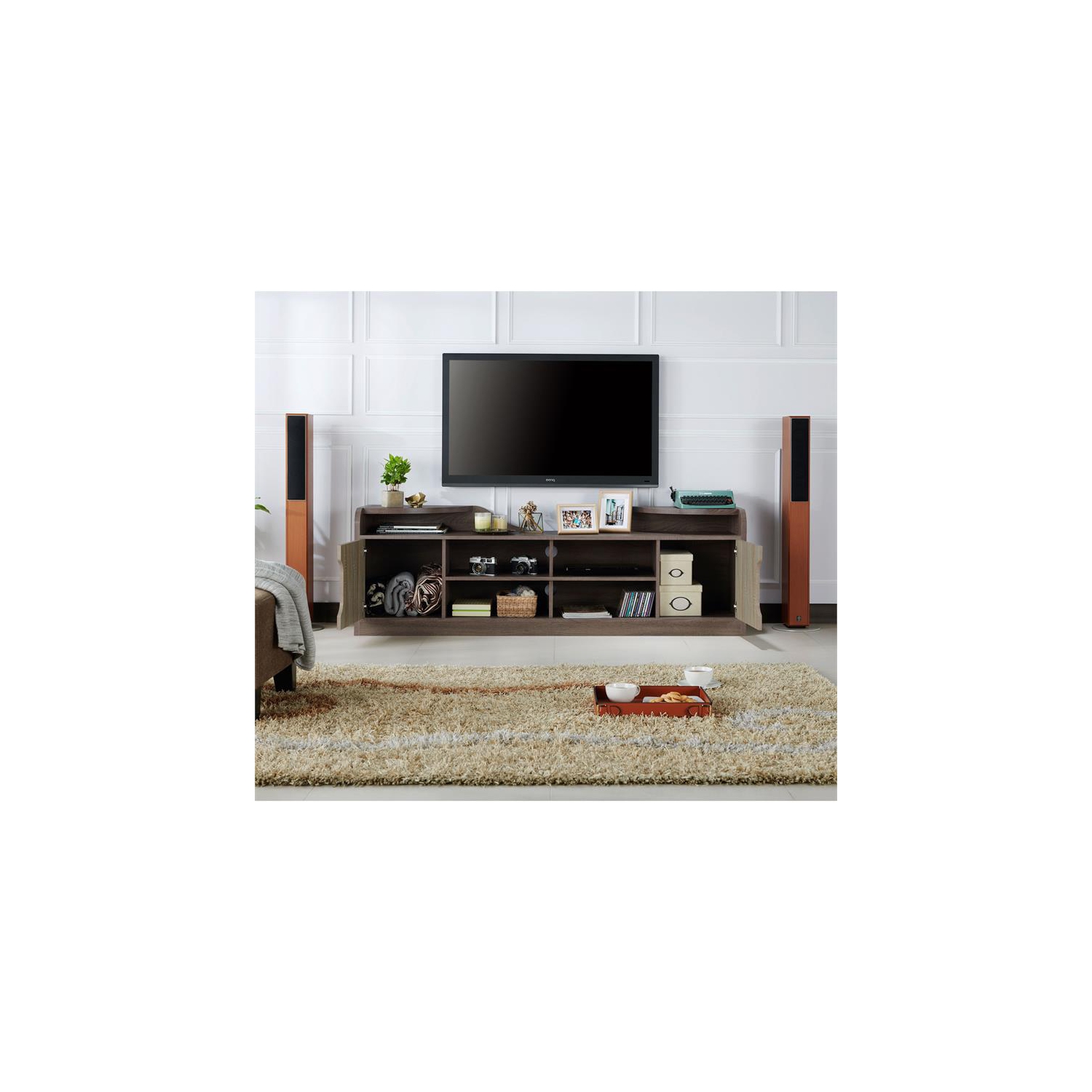 Bowery Hill Rustic Wood 72-Inch TV Stand in Chestnut Brown Finish